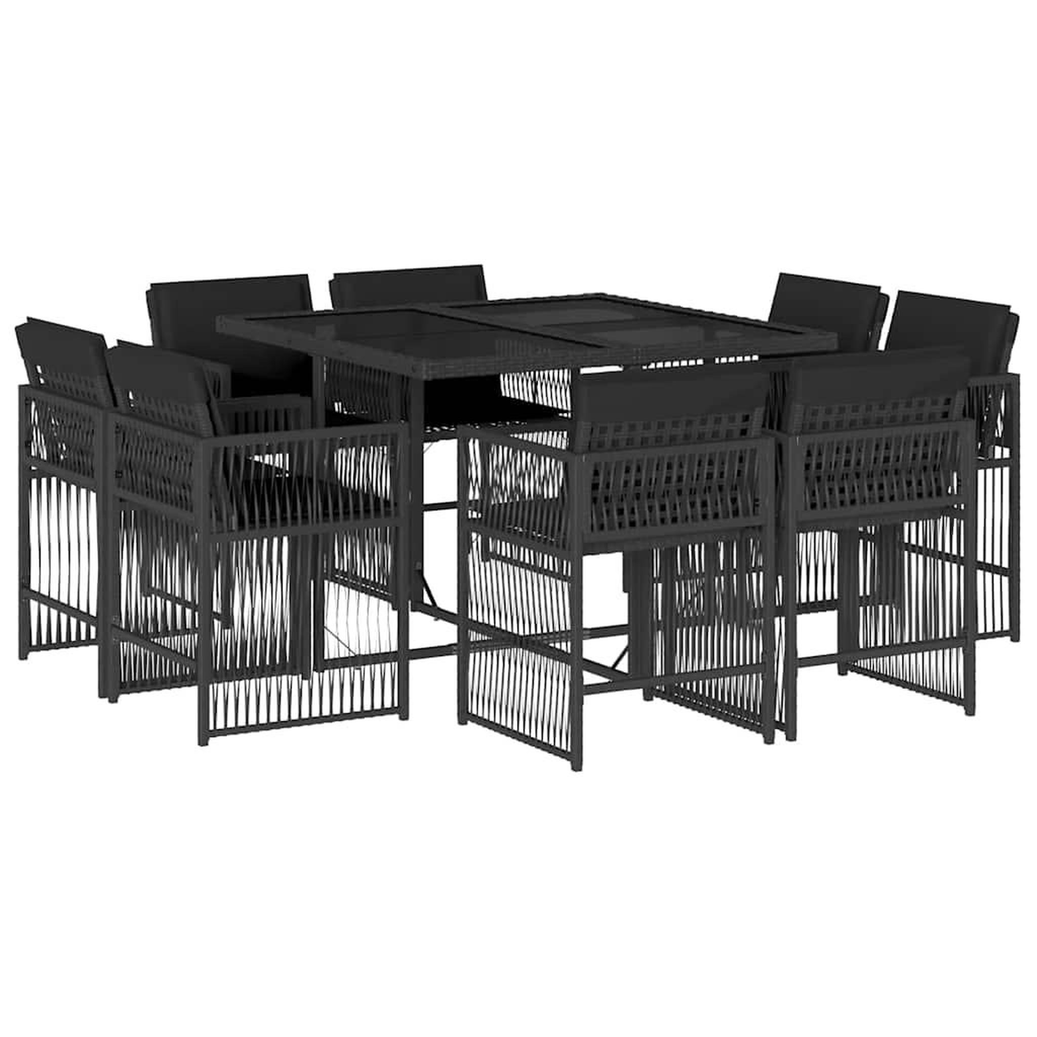 Voir la diapositive 2 : VIDAXL Ensemble a manger de jardin 9pcs coussins noir resine tressee