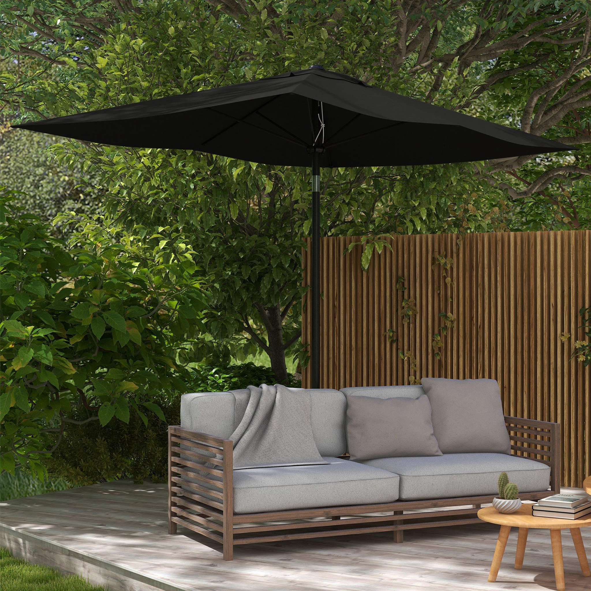 Voir la diapositive 2 : OUTSUNNY Parasol rectangulaire inclinable de jardin avec manivelle métal polyester haute densité anti UV 50+ noir
