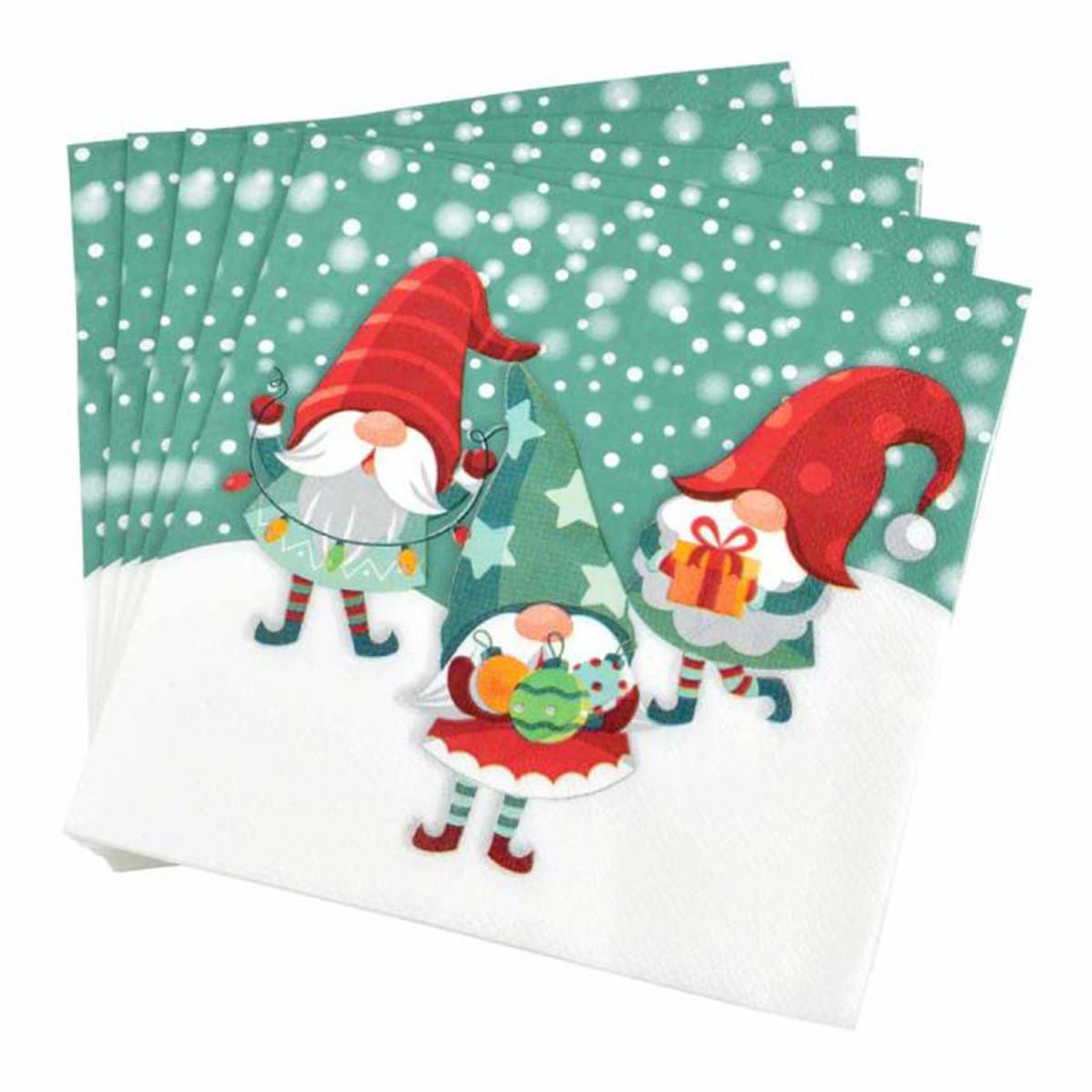 HOMEA Lot de 20 serviettes en papier  lutins  33x33cm vert