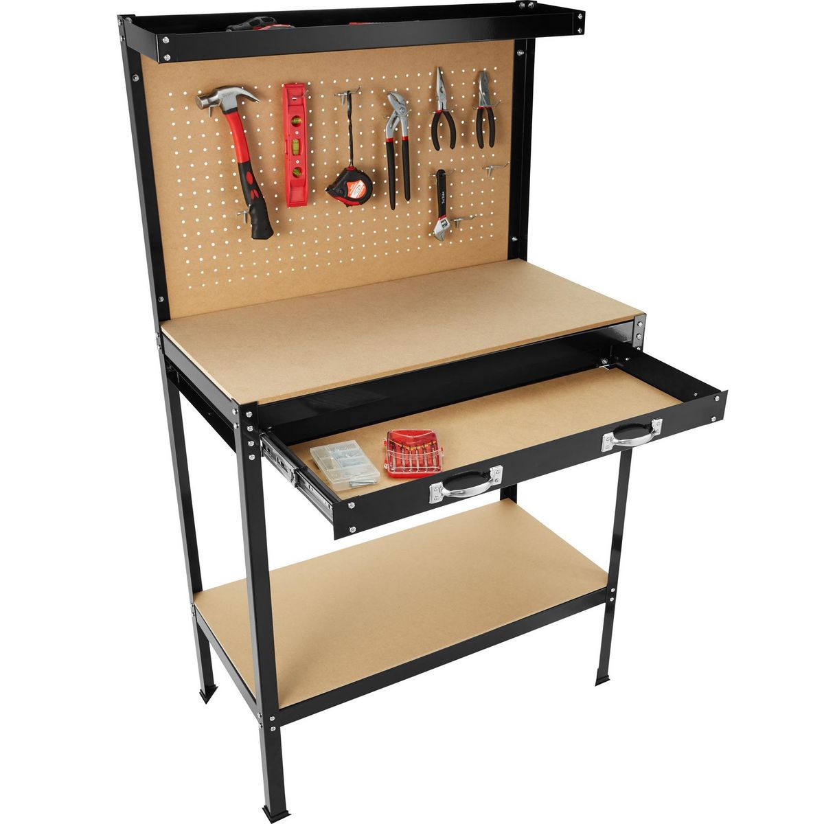 tectake Établi avec panneau perforé noir