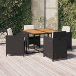 VIDAXL Ensemble à dîner de jardin avec coussins 5 pcs poly rotin noir