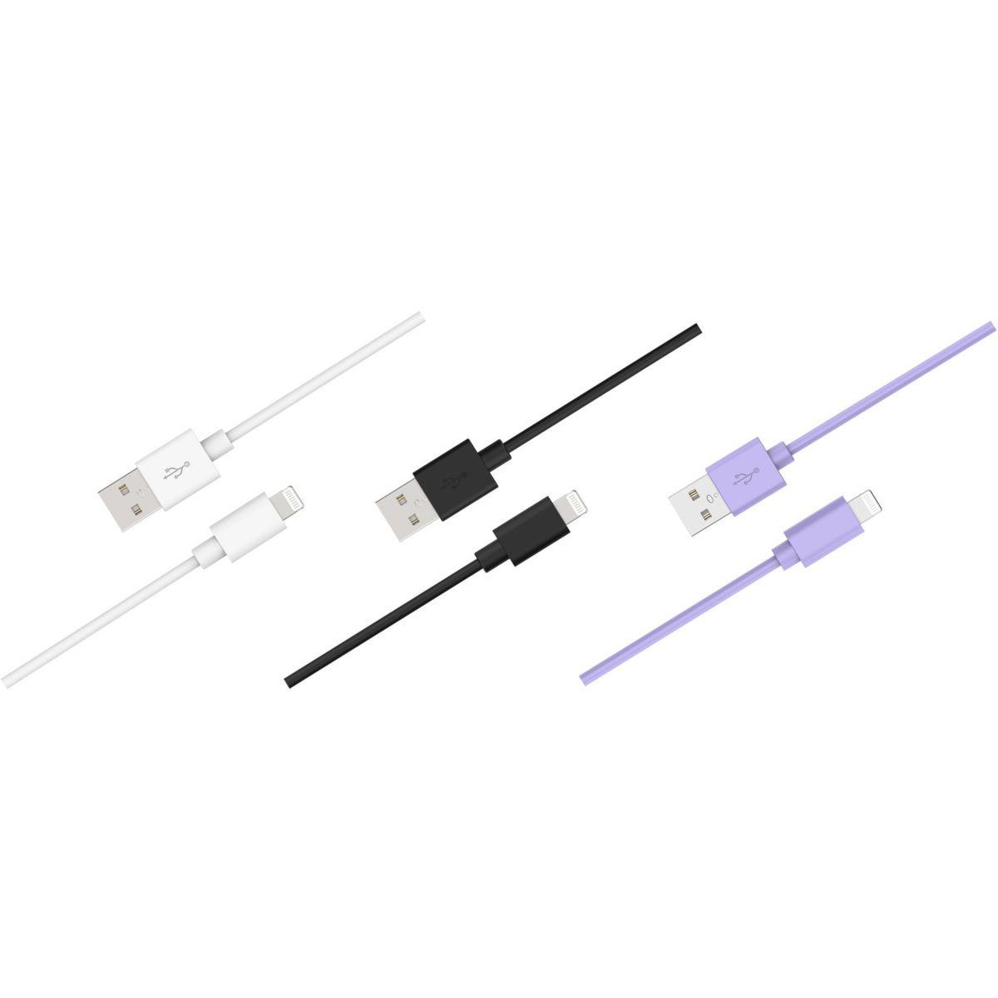 ESSENTIEL B Câble Lightning pack 3 câbles USB 1M Blanc/Noir/Mauve