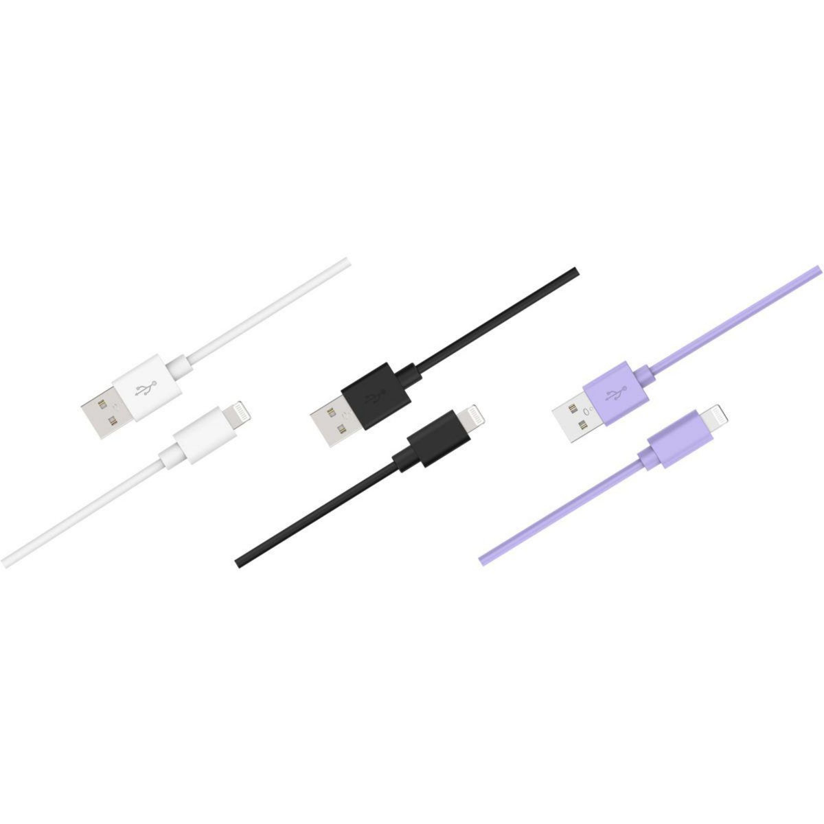 ESSENTIEL B Câble Lightning pack 3 câbles USB-C 1M Blanc/Noir/Mauve