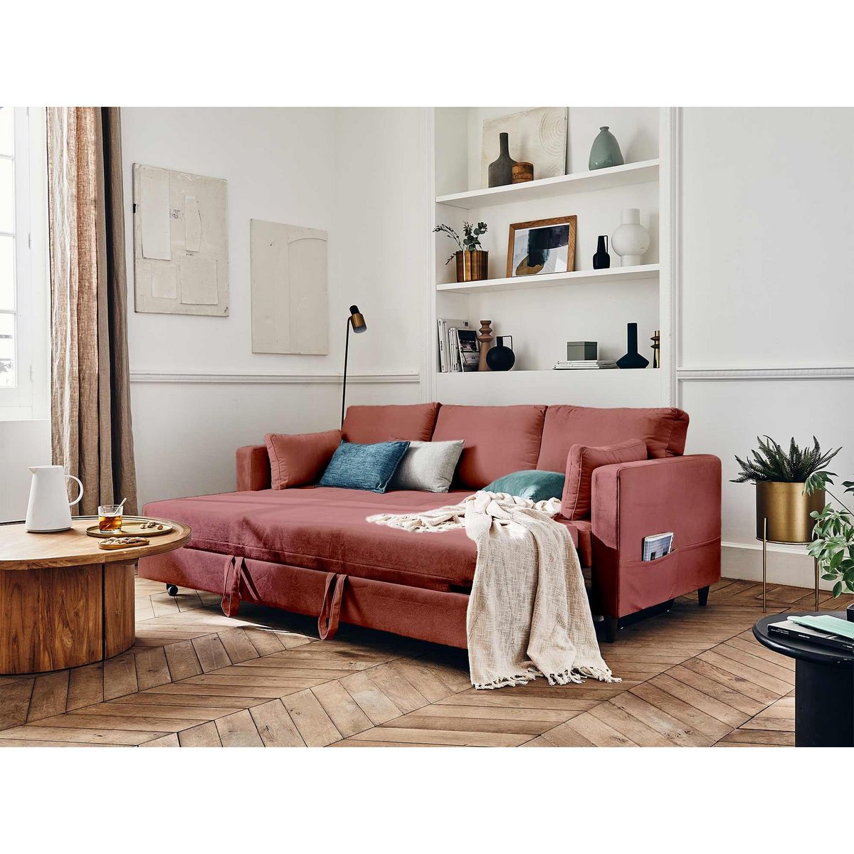 LISA DESIGN Anna - canapé droit 3 places convertible avec poche en velours