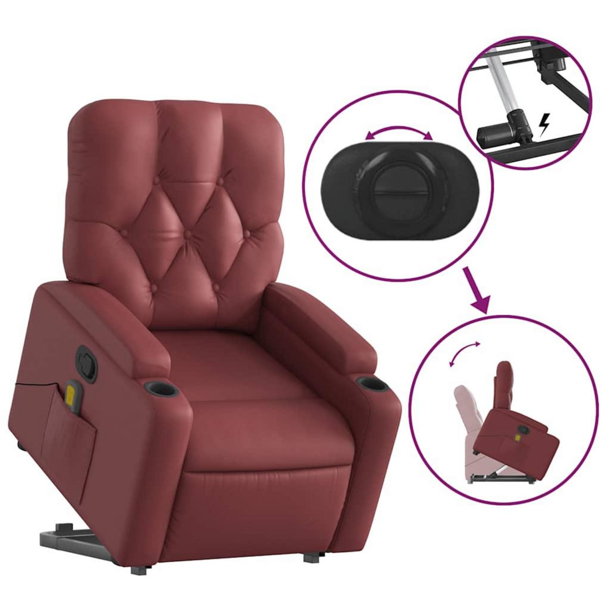 VIDAXL Fauteuil inclinable de massage Rouge bordeaux Similicuir