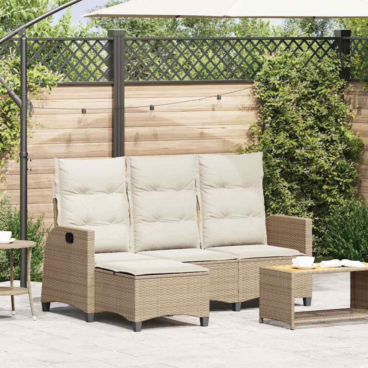 VIDAXL Canape de jardin inclinable coussins forme de L beige polyrotin