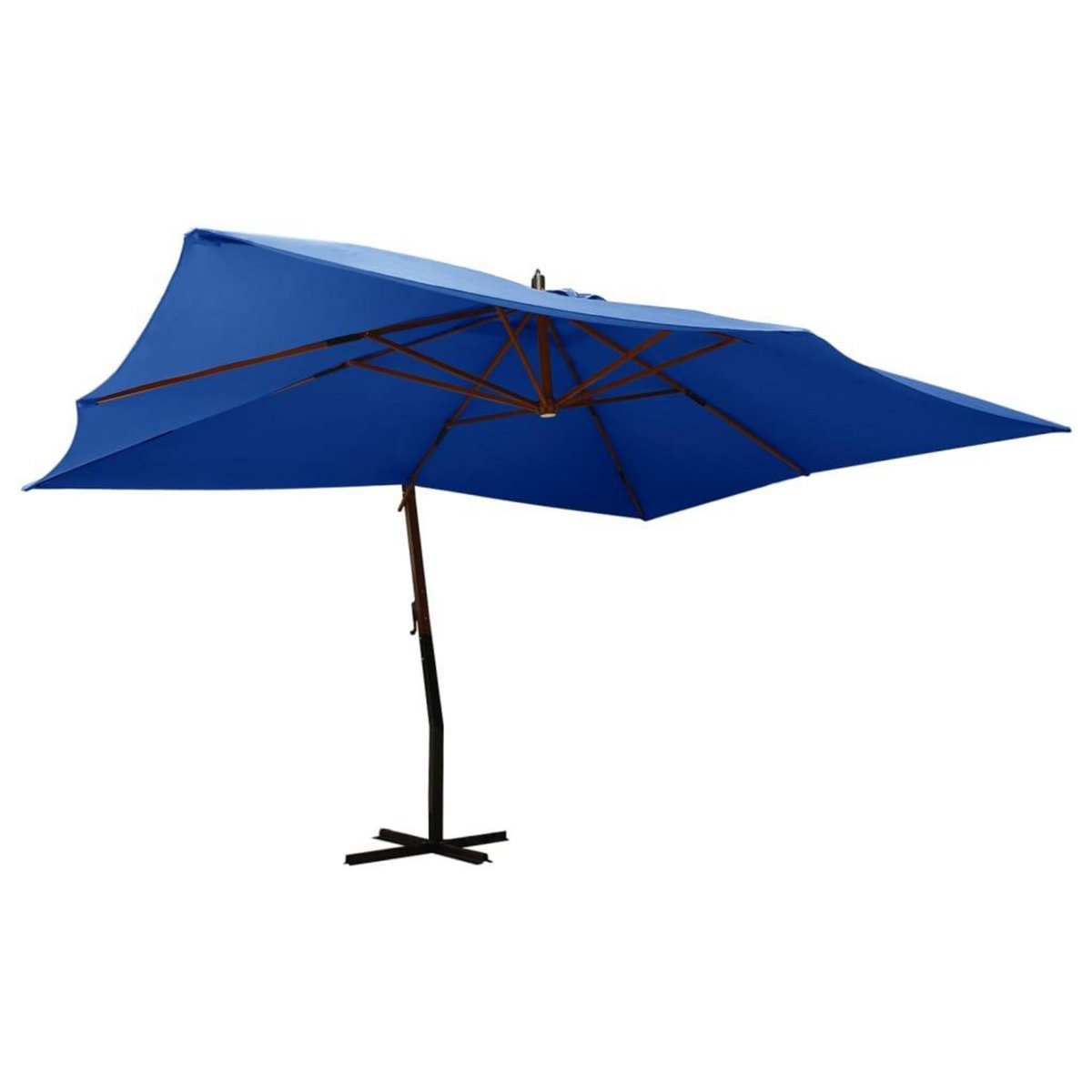VIDAXL Parasol de jardin en porte-a-faux avec mat en bois bleu azure