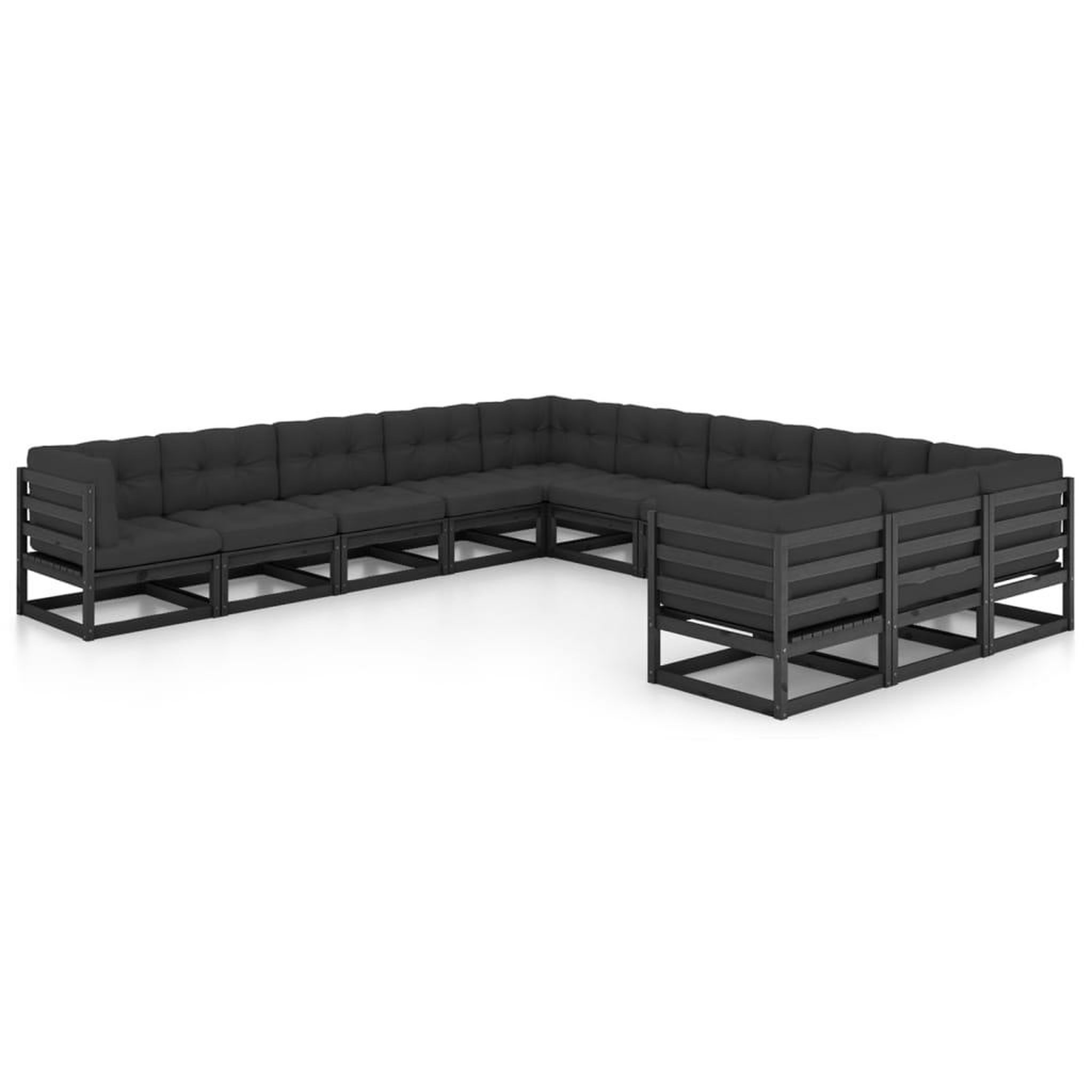 Voir la diapositive 1 : VIDAXL Salon de jardin 11 pcs avec coussins Noir Bois de pin massif