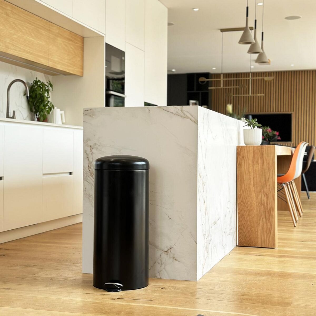 BATIMEX Poubelle de cuisine à pédale basique chic cylindrique 30L URBAN Noir mat en acier inox avec seau