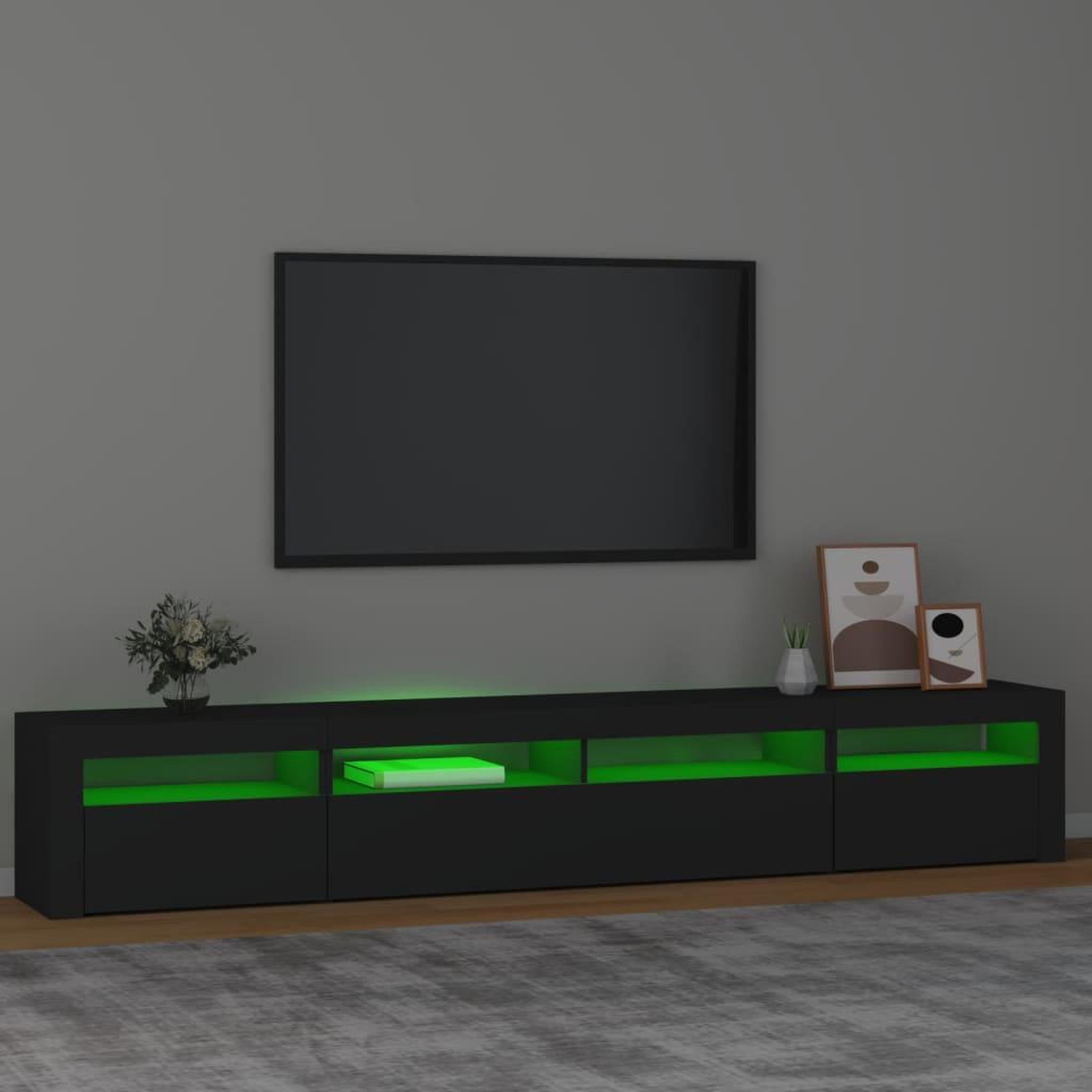 Voir la diapositive 4 : VIDAXL Meuble TV avec lumieres LED Noir 240x35x40 cm