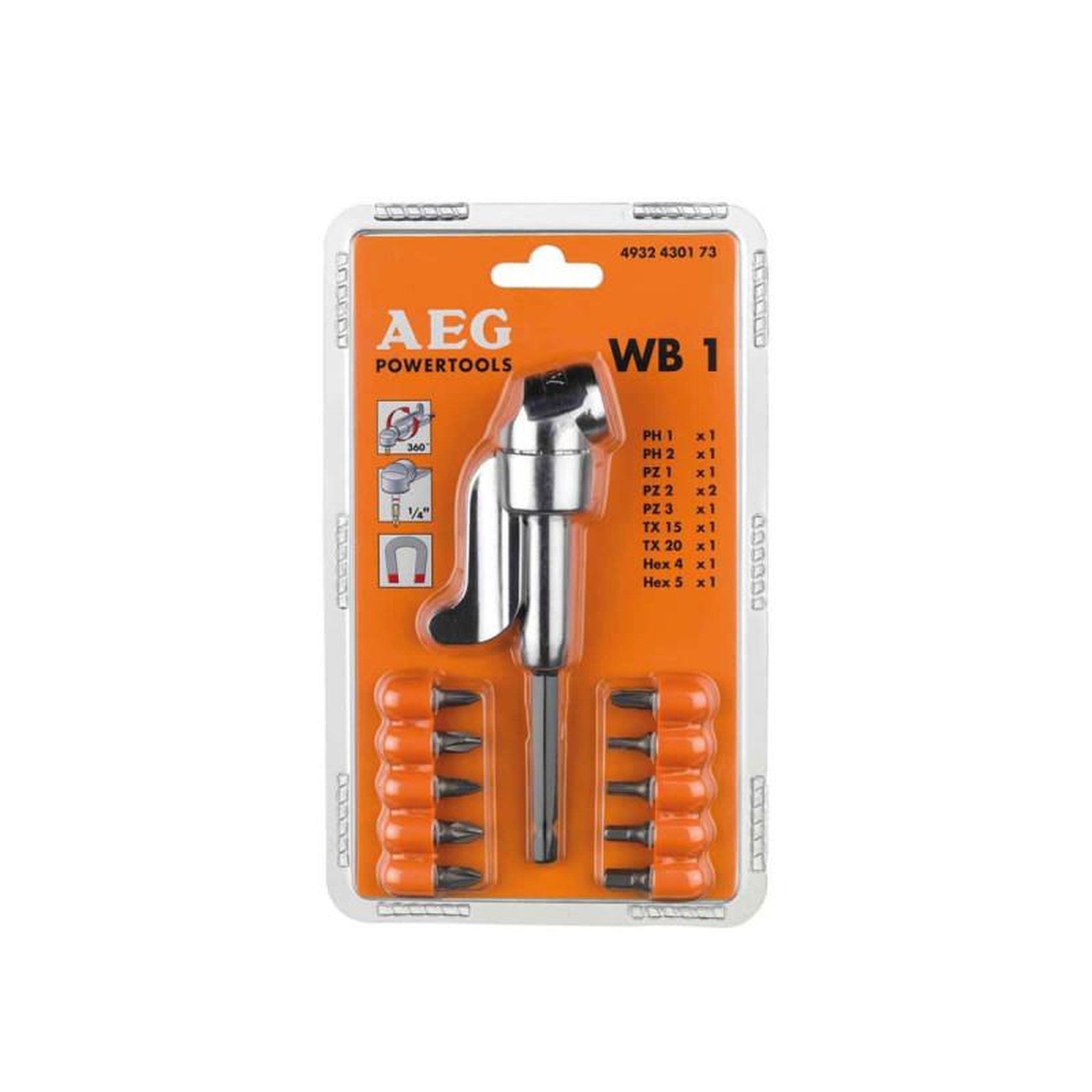 AEG Renvoi d'angle wb1 et 10 embouts de vissage aeg 4932430173