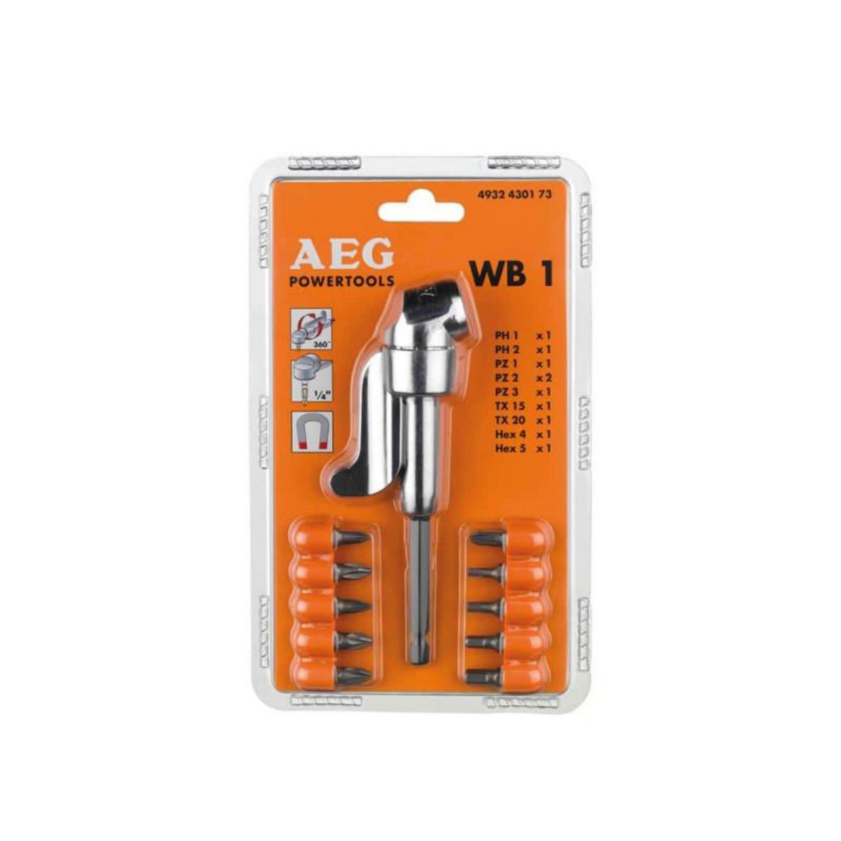 AEG Renvoi d'angle WB1 et 10 embouts de vissage AEG 4932430173
