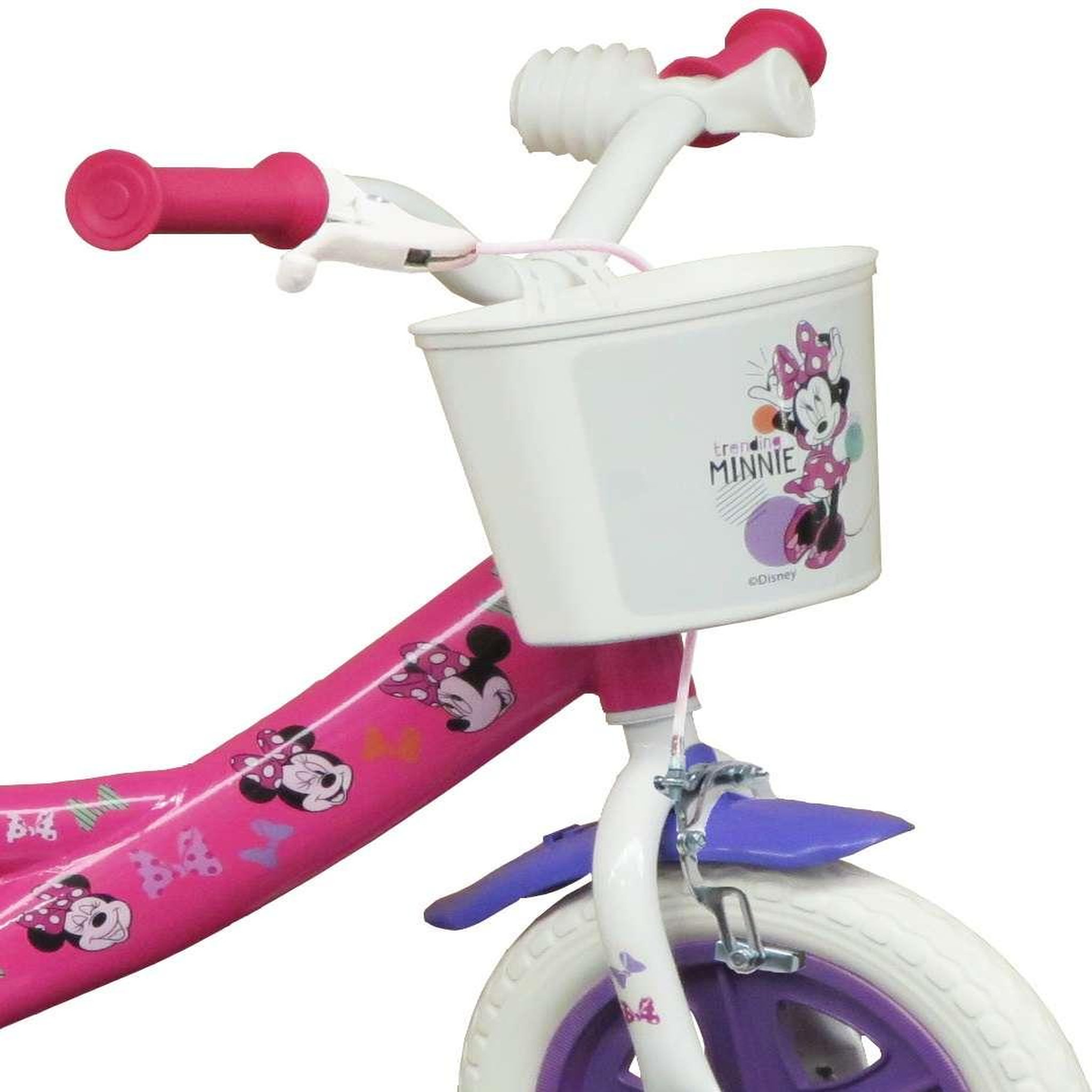 Voir la diapositive 4 : Disney Minnie Vélo enfant - Modèle 10'' Minnie de Disney pour enfant de 75/90 cm avec stabilisateurs - Panier avant - 1 frein et roues batons