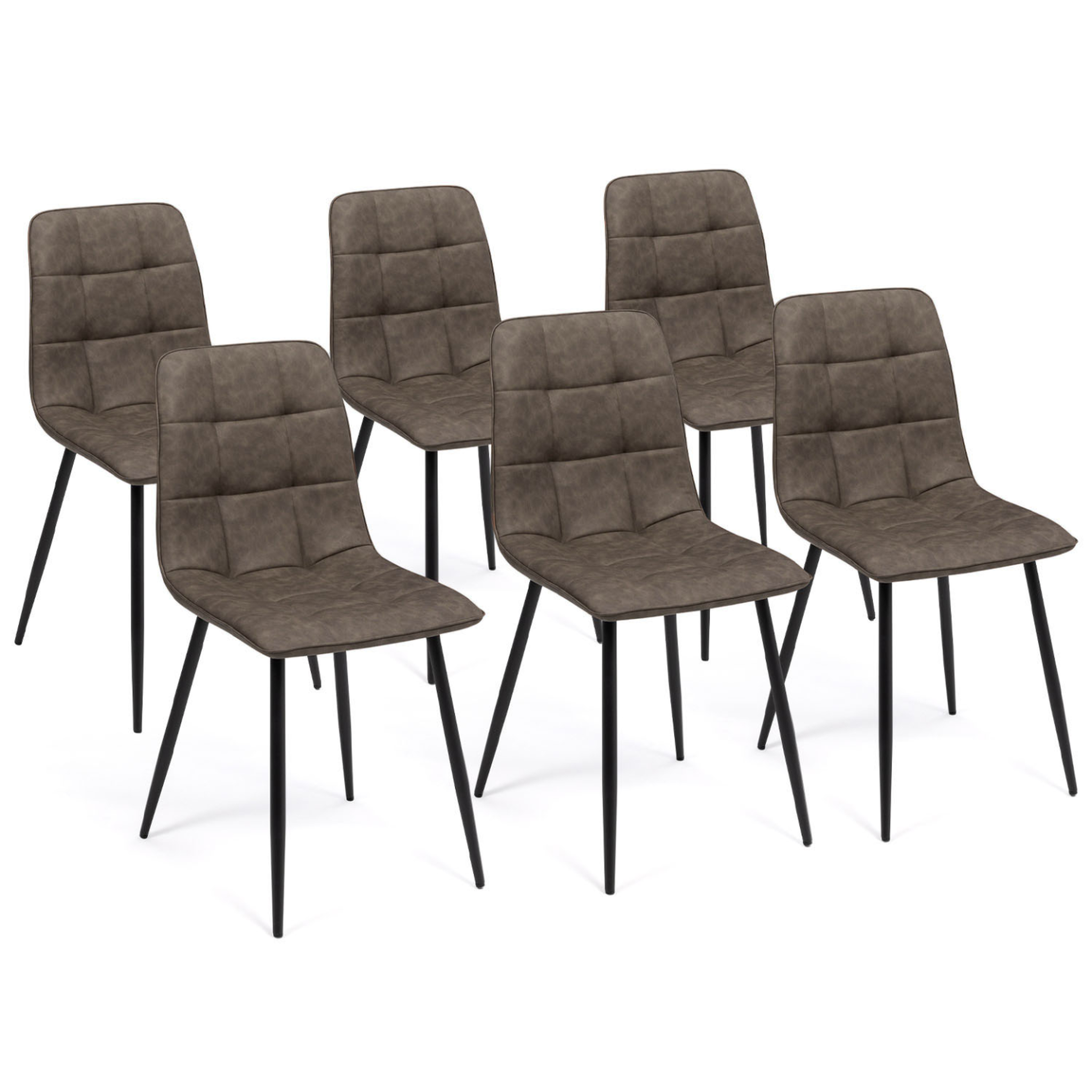 ID MARKET Lot de 6 chaises mila en pu marron vintage pour salle à manger