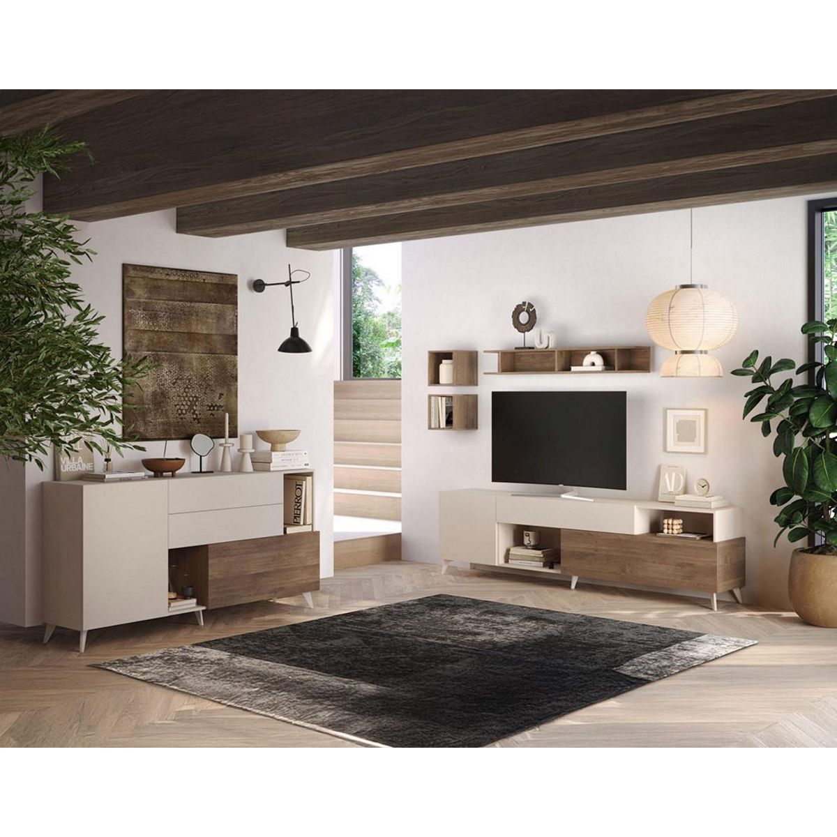 BEST MOBILIER Estelle - buffet bas - 2 portes et 2 tiroirs - 181 cm