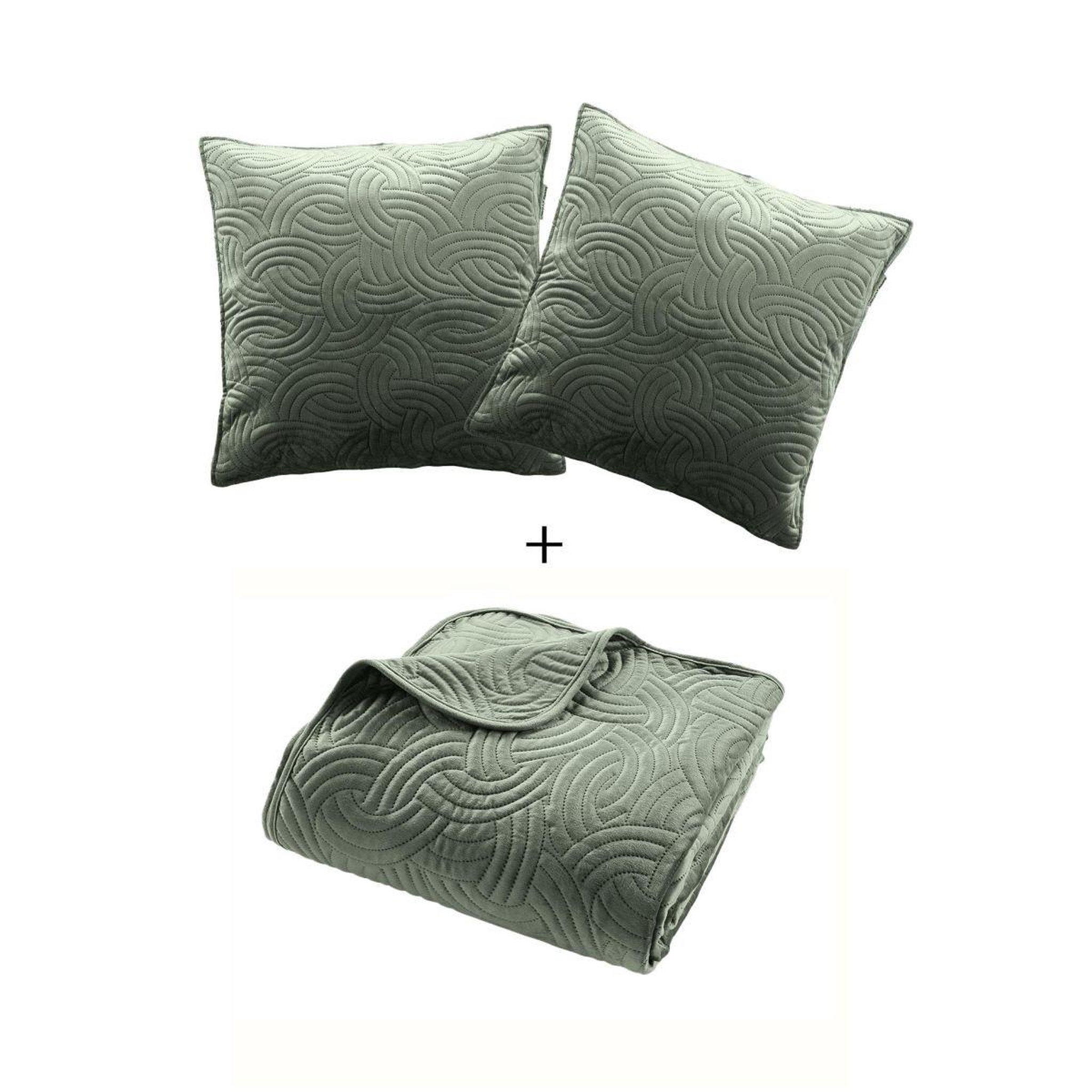 Voir la diapositive 2 : Douceur d'Intérieur Couvre-lit & 2 housses de coussin  solange  240x260cm vert cèdre
