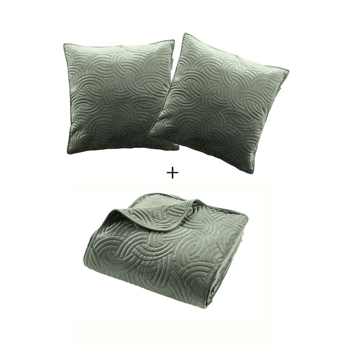Paris Prix Couvre-Lit & 2 Housses de Coussin  Solange  240x260cm Vert Cèdre