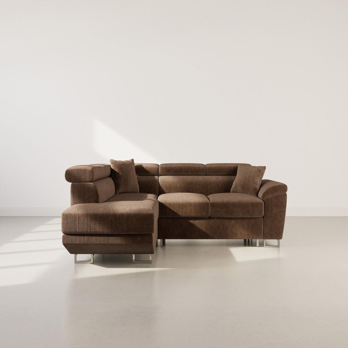 BEST MOBILIER Baoji - canapé d'angle gauche 5 places convertible avec têtières et coffre en velours côtelé