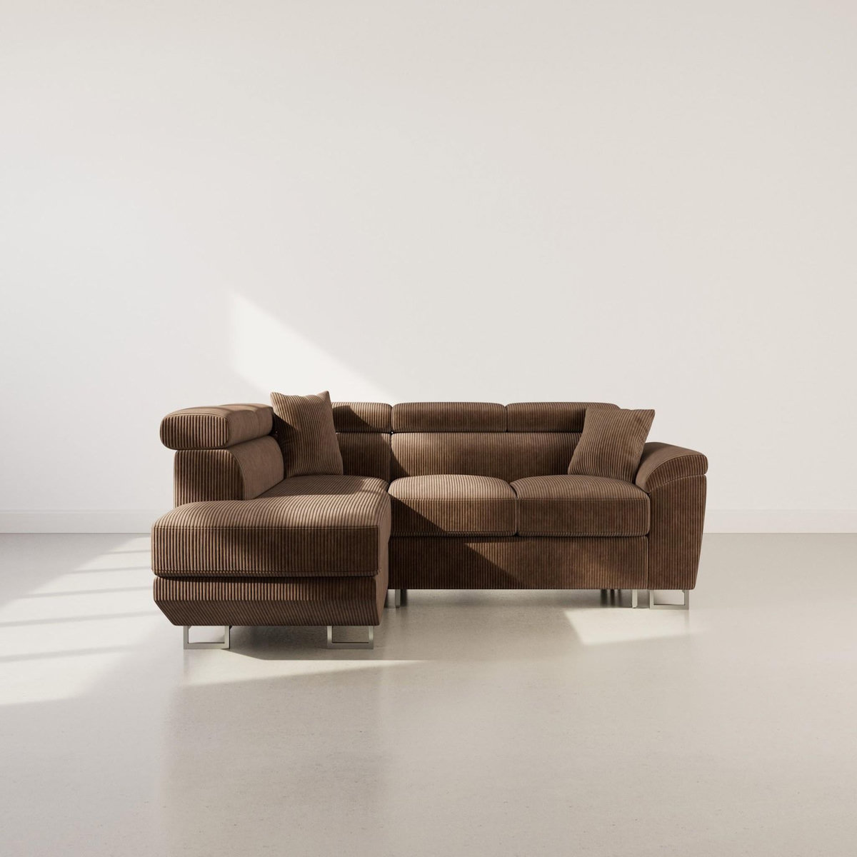 BEST MOBILIER Baoji - canapé d'angle gauche 5 places convertible avec têtières et coffre en velours côtelé