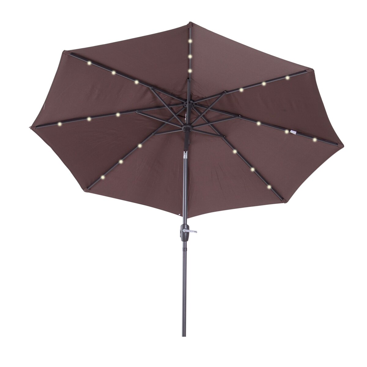 OUTSUNNY Parasol lumineux octogonal inclinable Ø 2,75 x 2,33 m parasol LED solaire métal polyester haute densité 180 g/m² chocolat