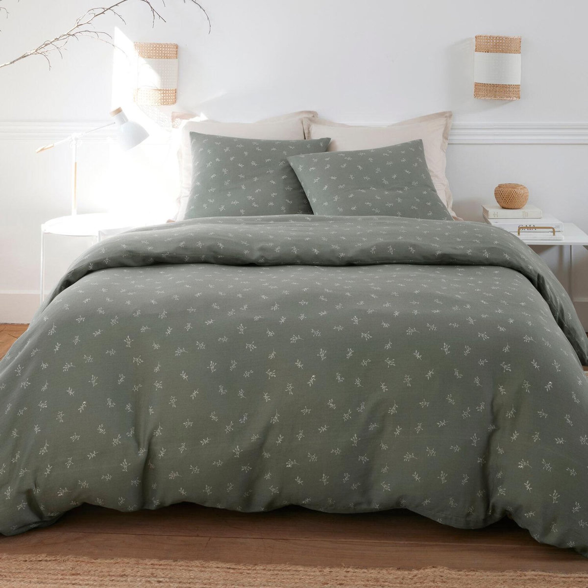 BATON ROUGE Parure housse de couette 100% gaze de coton imprimé celestine