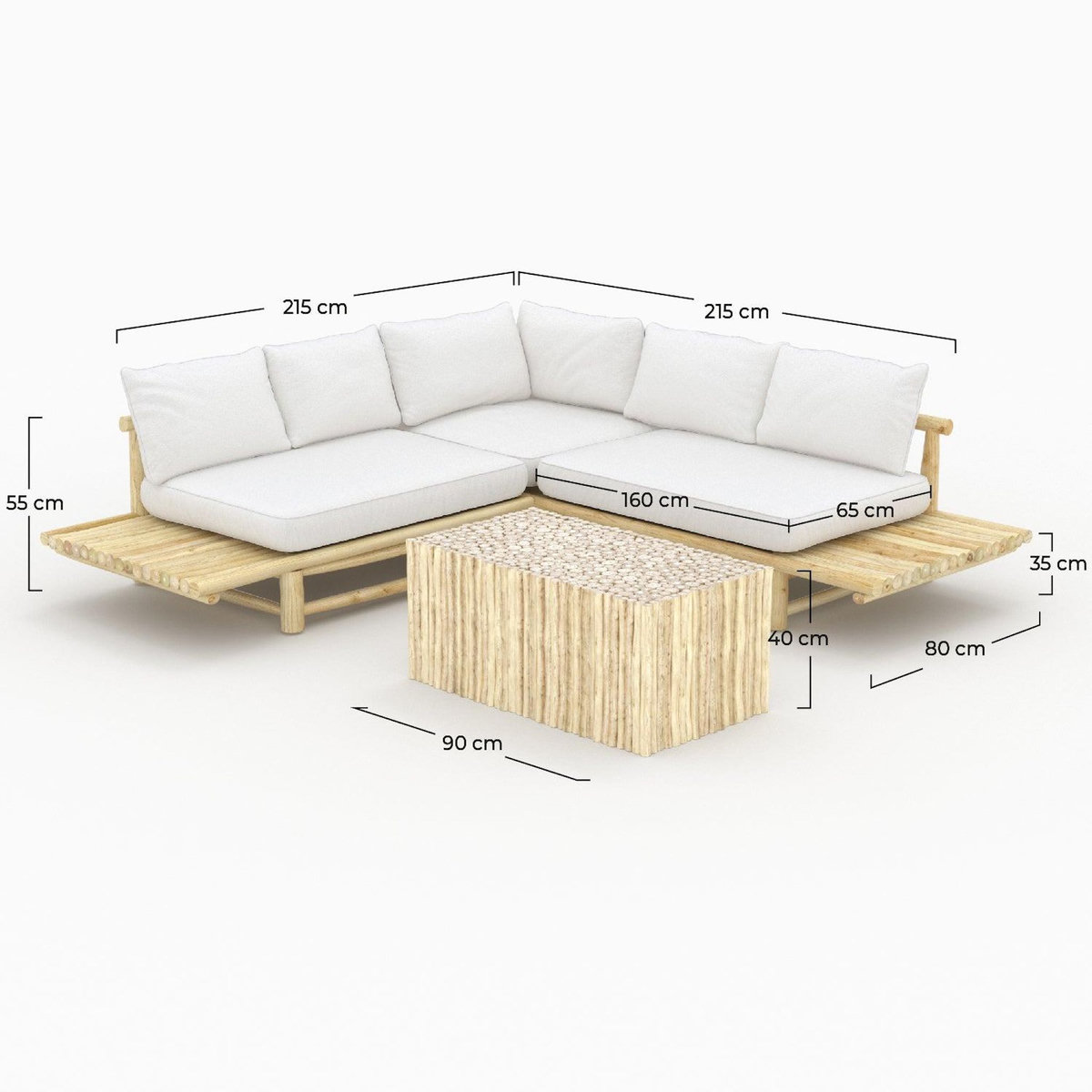 Rendez vous déco Salon de jardin blanc 4 personnes en bois de teck, canapé, table basse-Sunny