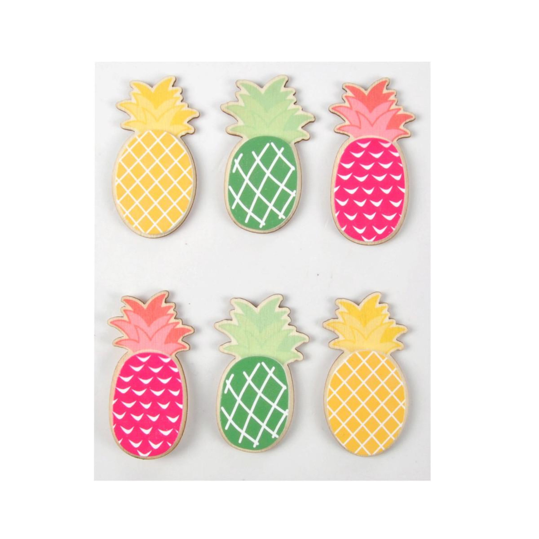 Voir la diapositive 2 : HOMEA Lot de 6 stickers en bois  ananas  5cm multicolore