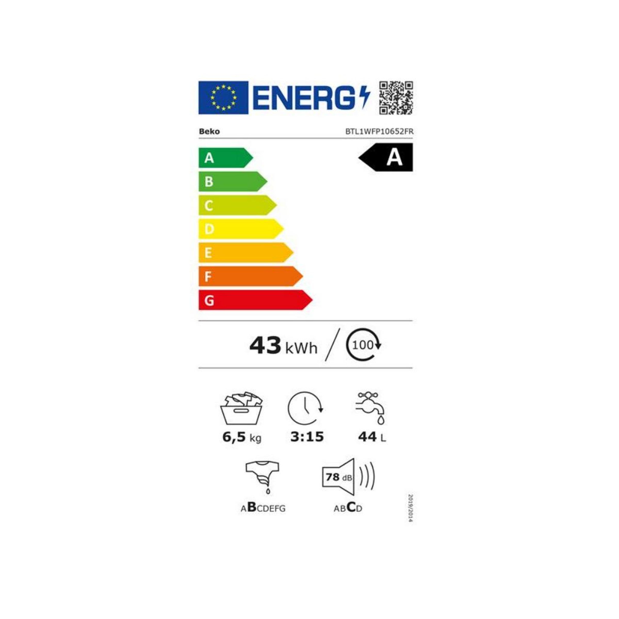 Voir la diapositive 2 : Beko Lave-linge top 6.5kg 1200 tours/min - BTL1WFP10652FR