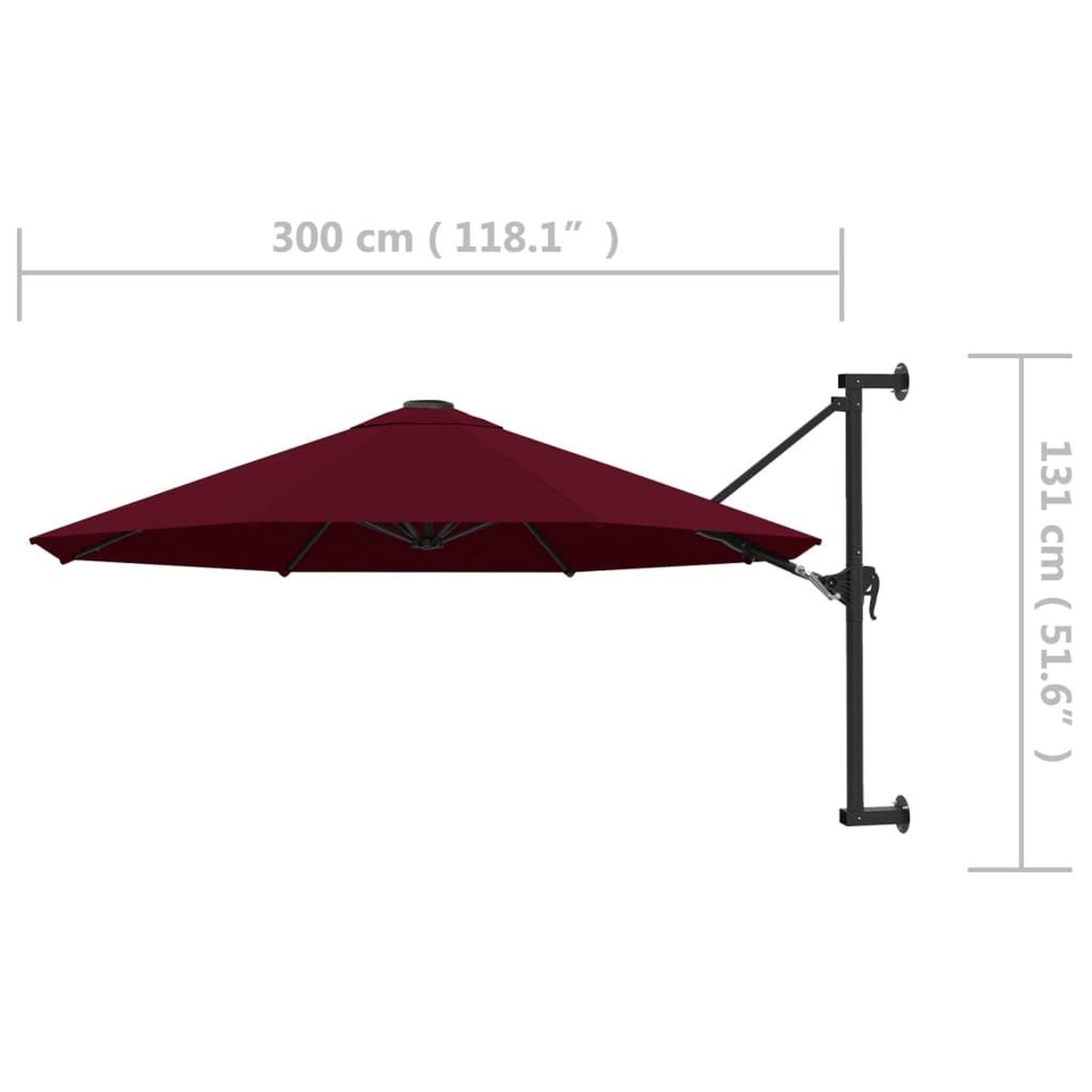 Voir la diapositive 6 : VIDAXL Parasol mural avec mat en metal 300 cm Bordeaux