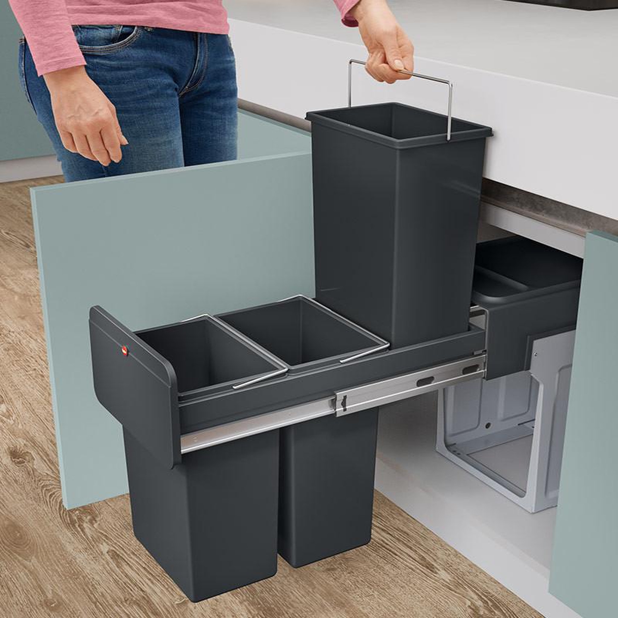 Voir la diapositive 3 : HAILO Poubelle de tri sélectif encastrable 30 litres (10+10+10) hailo ecoline design l trio
