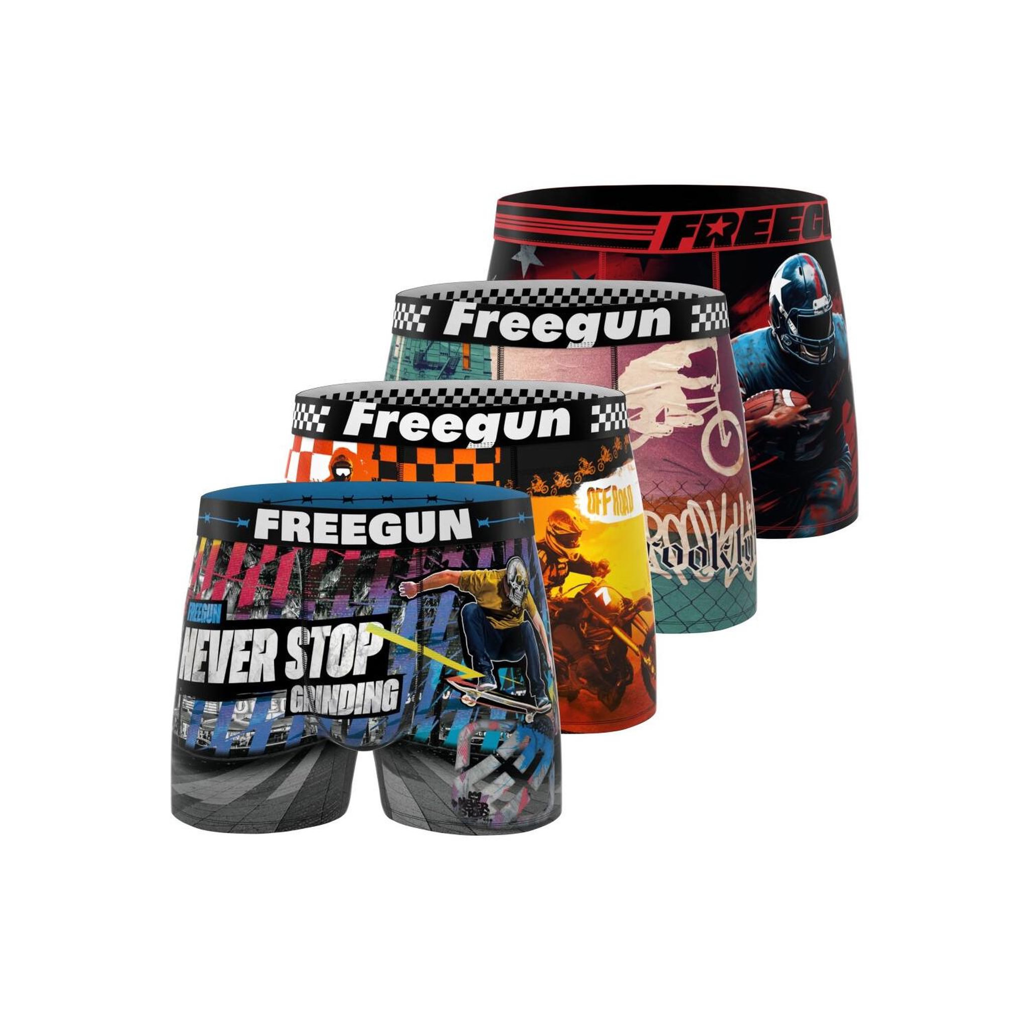 Voir la diapositive 1 : FREEGUN Lot de 4 boxers enfant summer sport