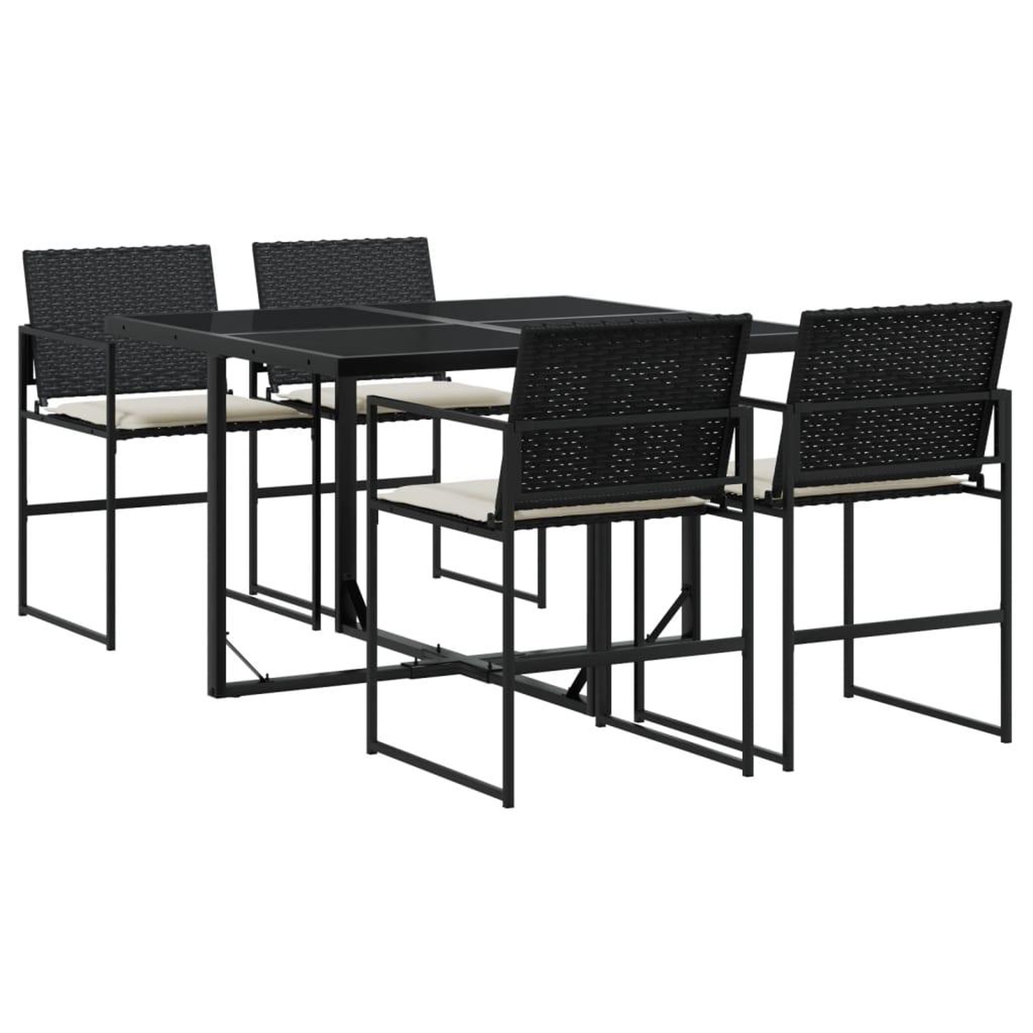 Voir la diapositive 2 : VIDAXL Ensemble a manger de jardin coussins 5pcs noir resine tressee