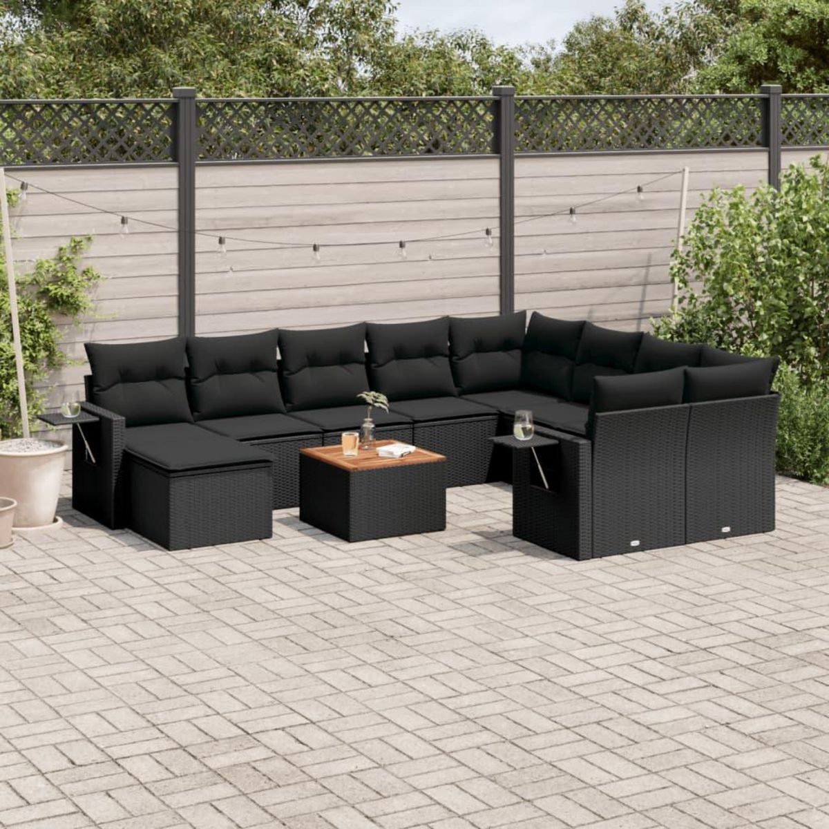VIDAXL Salon de jardin 11 pcs avec coussins noir resine tressee