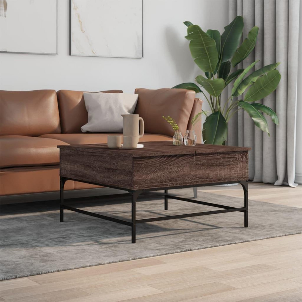VIDAXL Table basse chene marron 80x80x45 cm bois d'ingenierie et metal