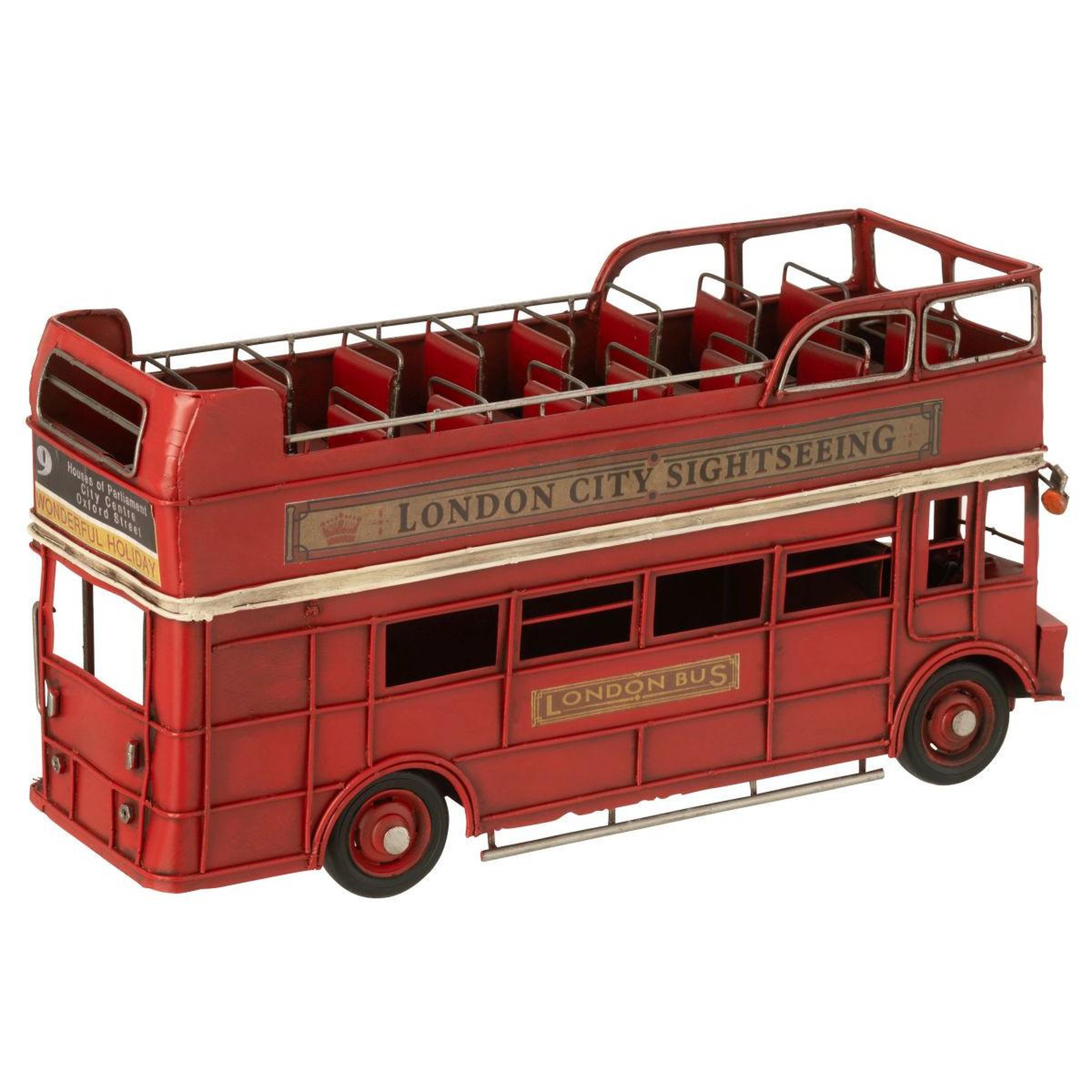 Voir la diapositive 2 : J-LINE Bus déco en métal  antique  32cm rouge