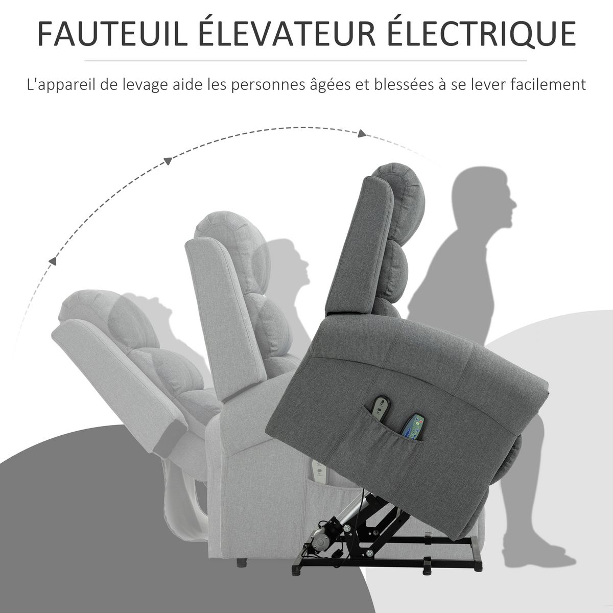 HOMCOM Fauteuil de massage fauteuil releveur électrique inclinaison réglable repose-pied ajustable lin gris chiné