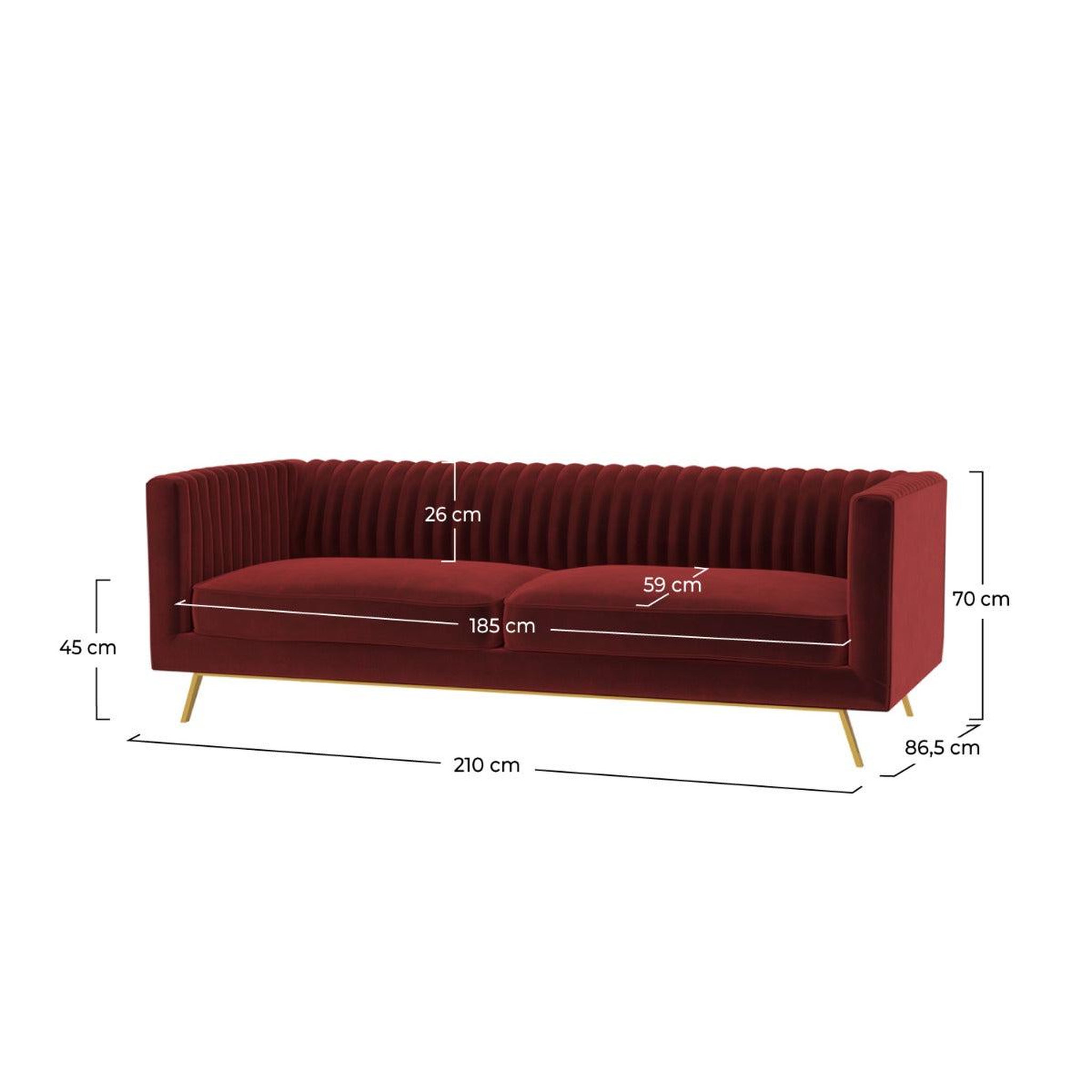 Voir la diapositive 4 : MAISON PAVANE Canapé 3 places en velours bordeaux-gatsby