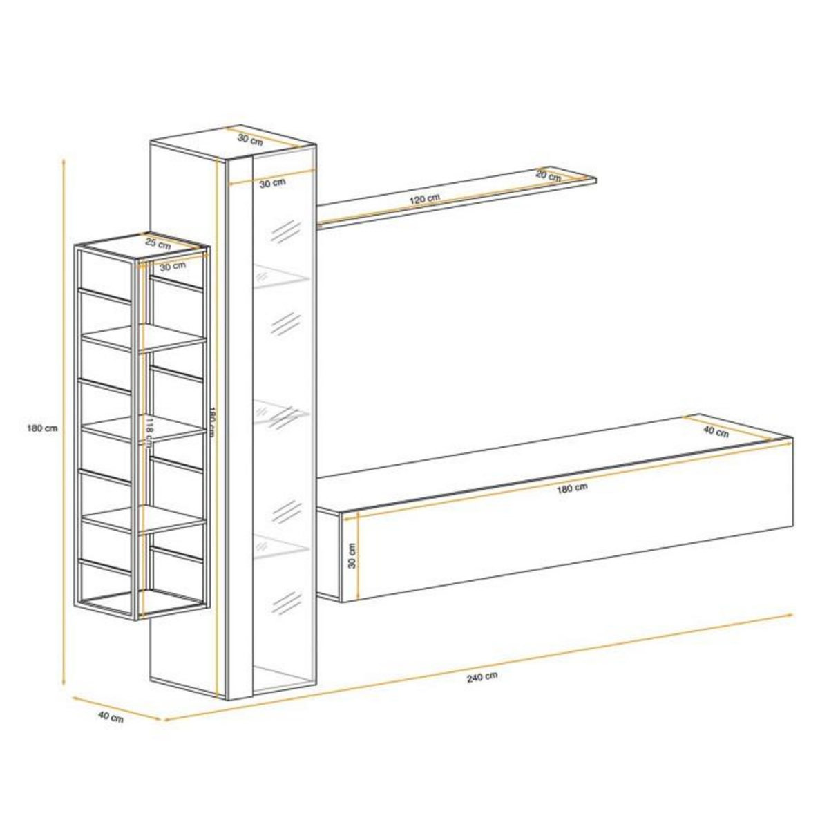 Paris Prix Ensemble Meuble TV Design  Switch VII  240cm Blanc & Noir