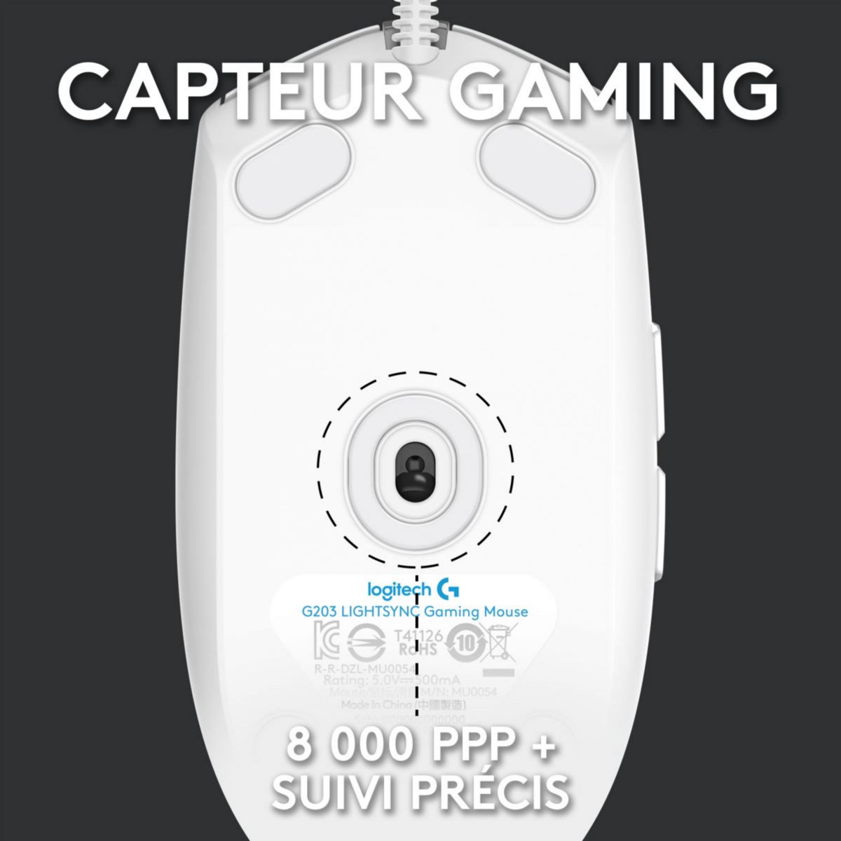 Logitech Souris gamer G203 LIGHTSYNC GAMING MOUSE blanche