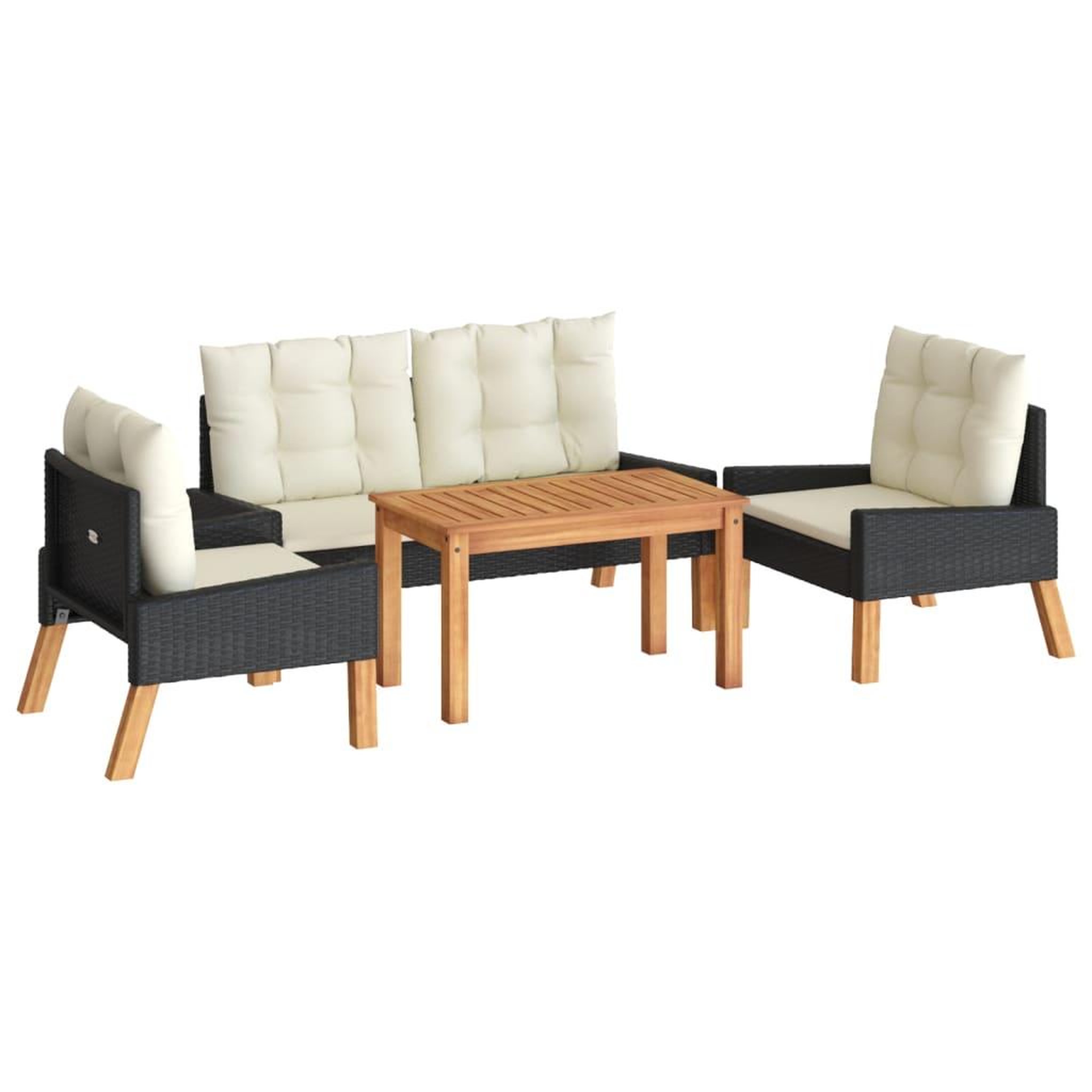 VIDAXL Salon de jardin 4 pcs et coussins resine tressee et bois massif