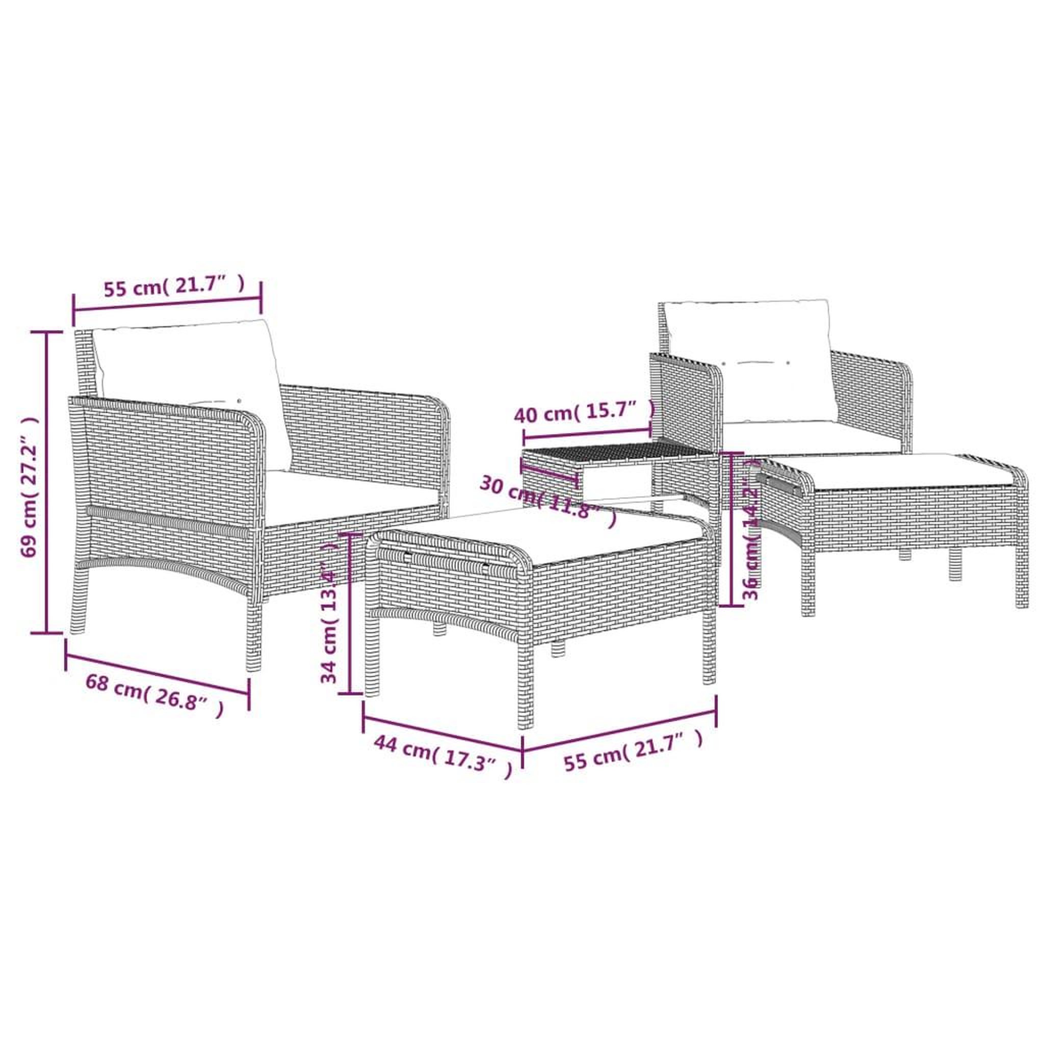 Voir la diapositive 6 : VIDAXL Salon de jardin 5 pcs avec coussins Gris Resine tressee