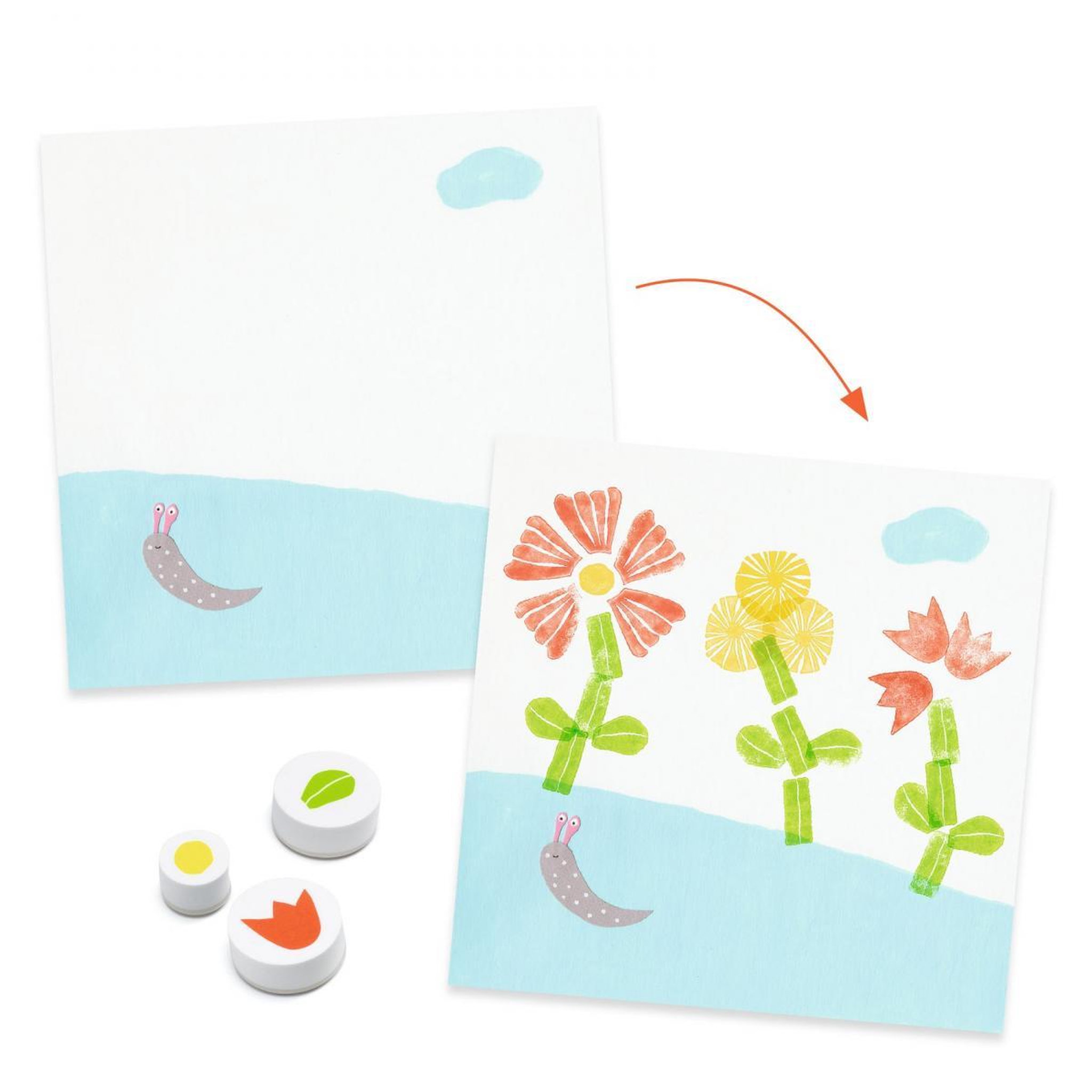 Voir la diapositive 3 : Djeco Avec des fleurs coffret de tampon