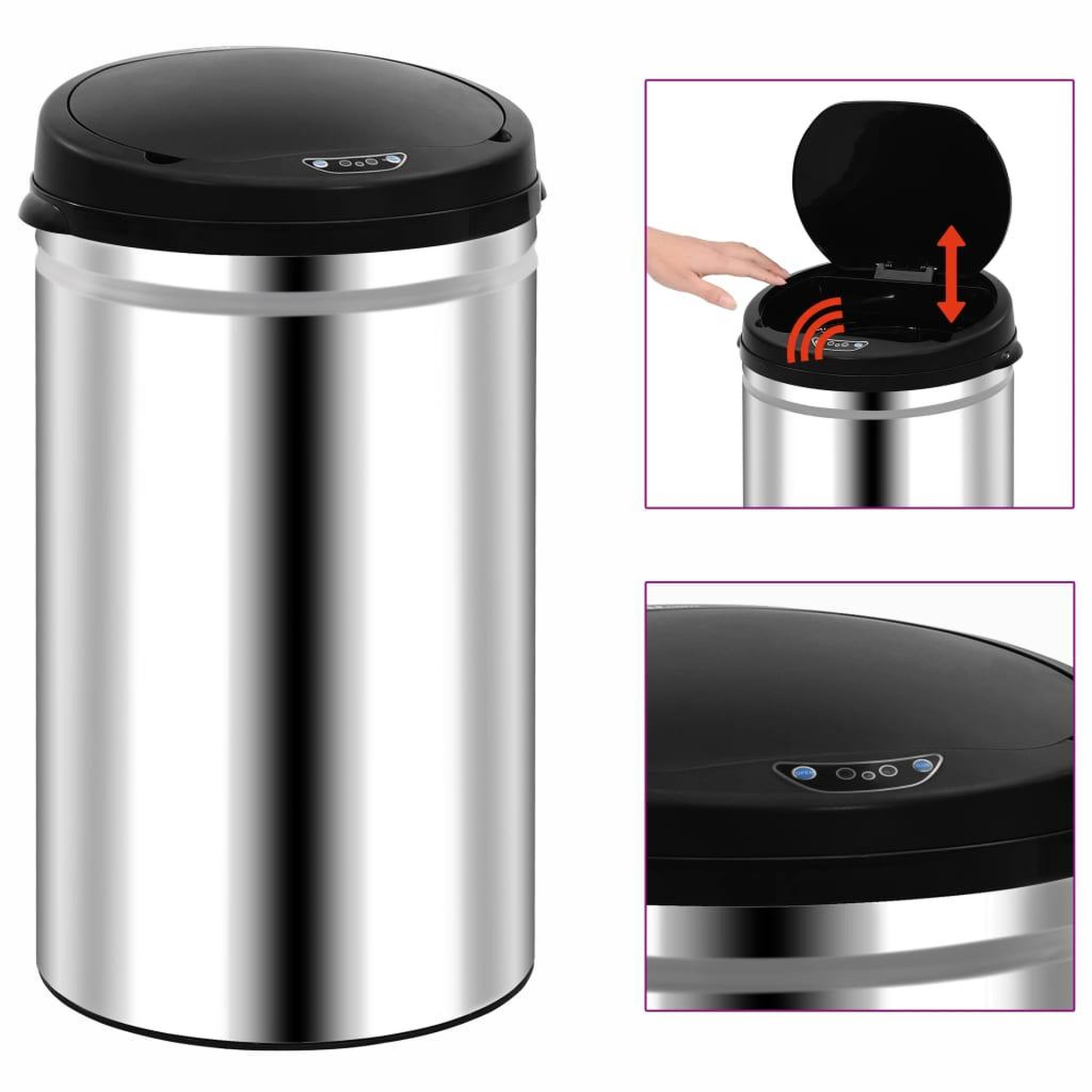 VIDAXL Poubelle a capteur automatique 40 L Acier inoxydable