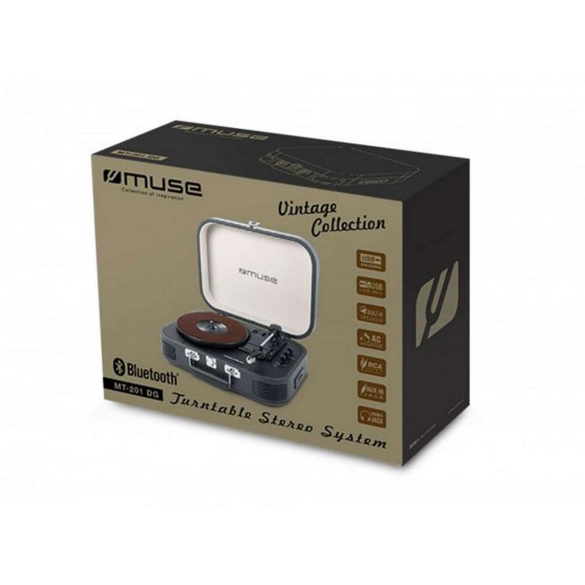 Muse Platine vinyle stéréo 3 vitesses 33/45/78t avec bluetooth - mt201dg