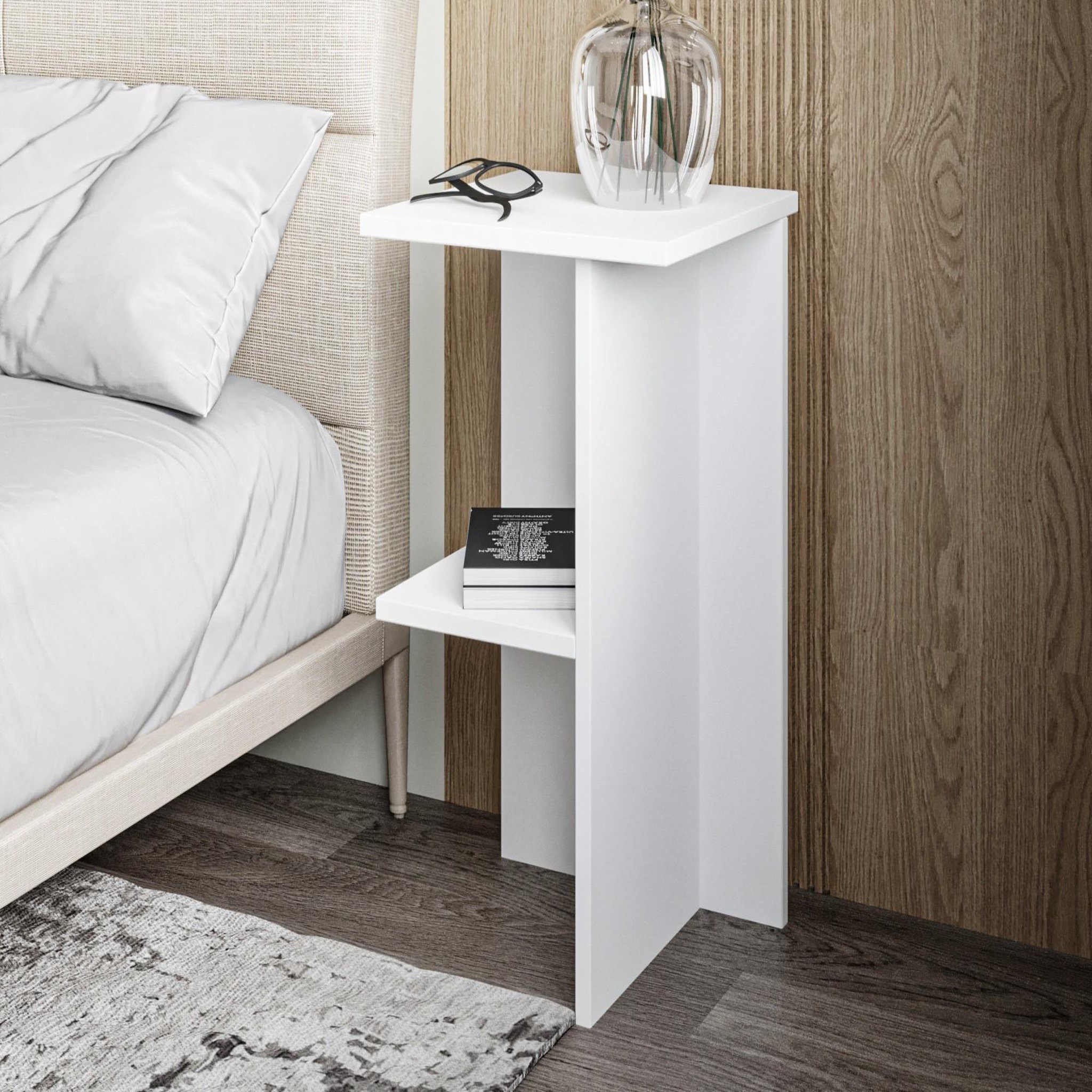 Voir la diapositive 2 : Habitat et Jardin Table de chevet en bois  Leray  - 36 x 36 x 60 cm - Blanc