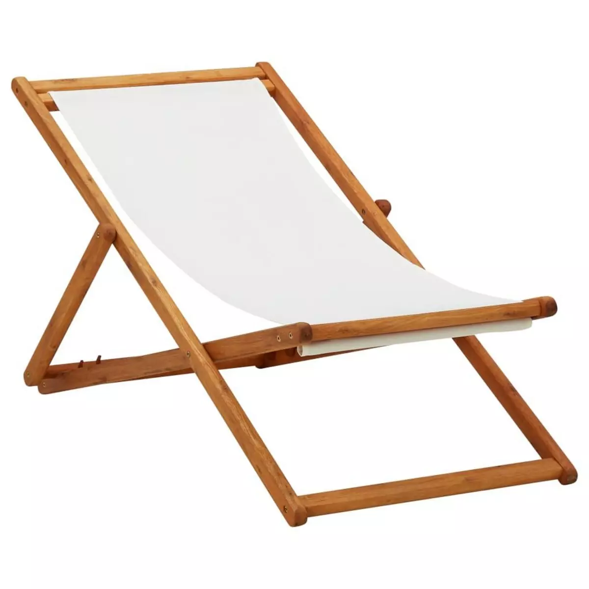VIDAXL Chaise pliable de plage Bois d'eucalyptus et tissu Blanc creme