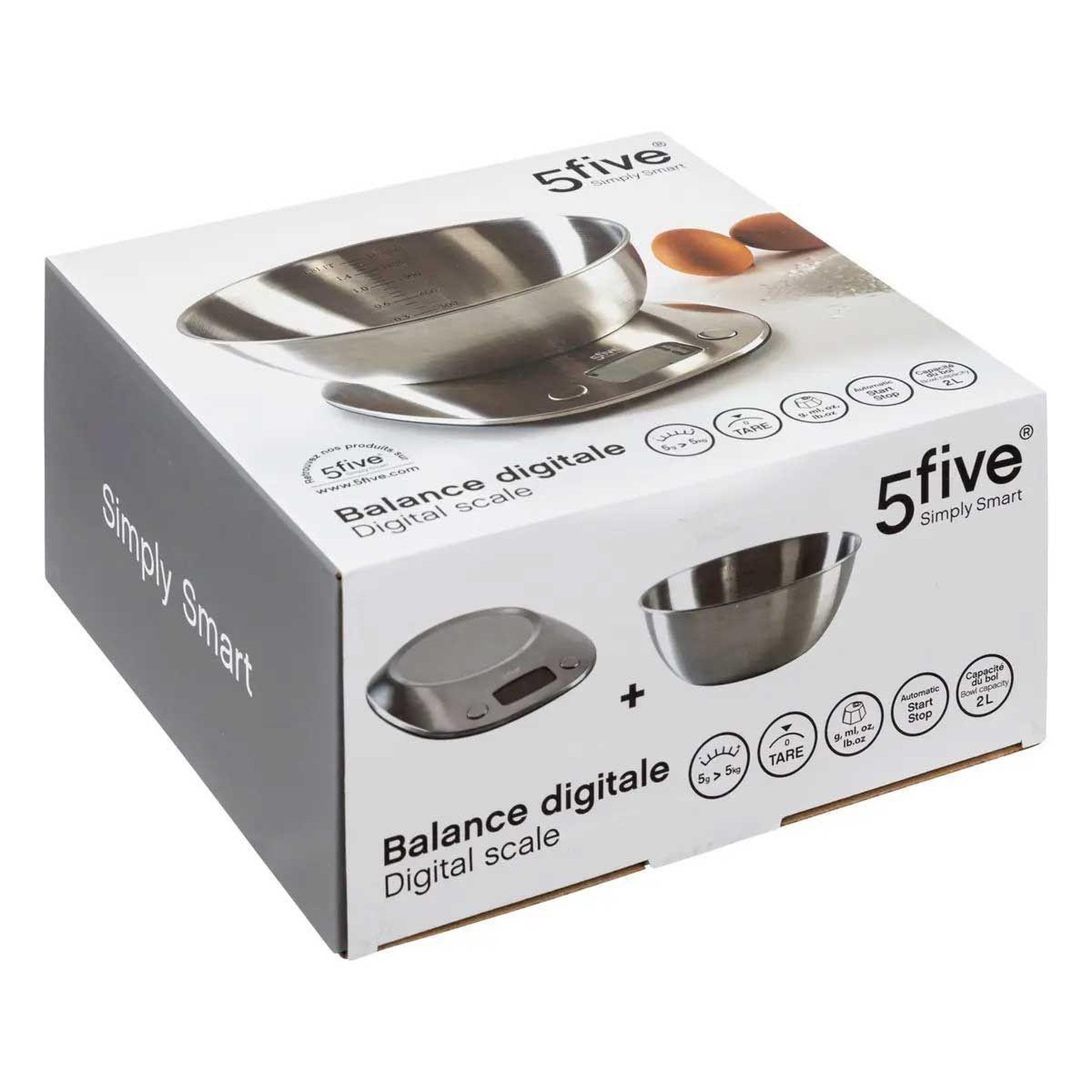 Voir la diapositive 5 : FIVE Balance de cuisine digitale  bol inox  21cm argent