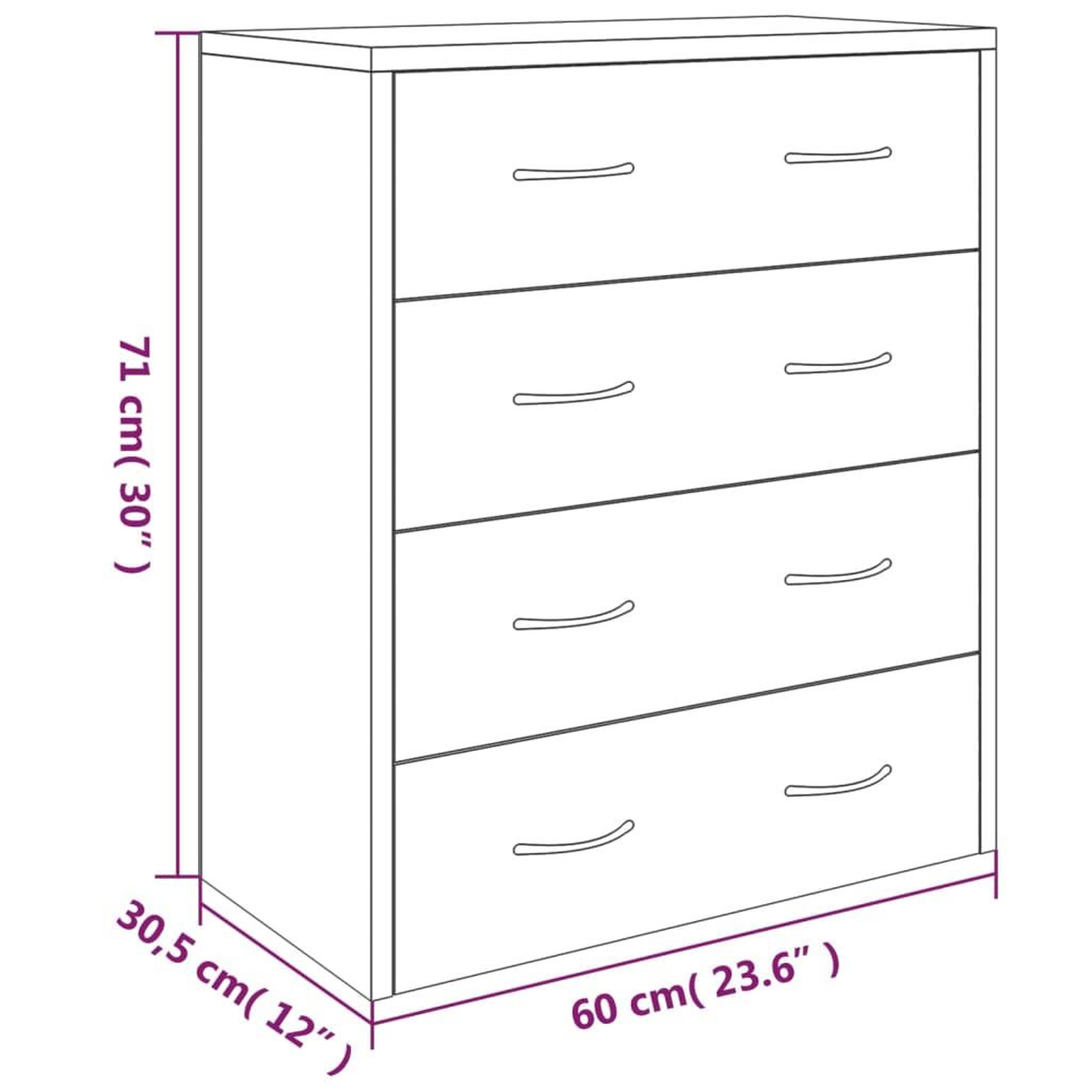 Voir la diapositive 6 : VIDAXL Buffet avec 4 tiroirs 60x30,5x71 cm Sonoma gris