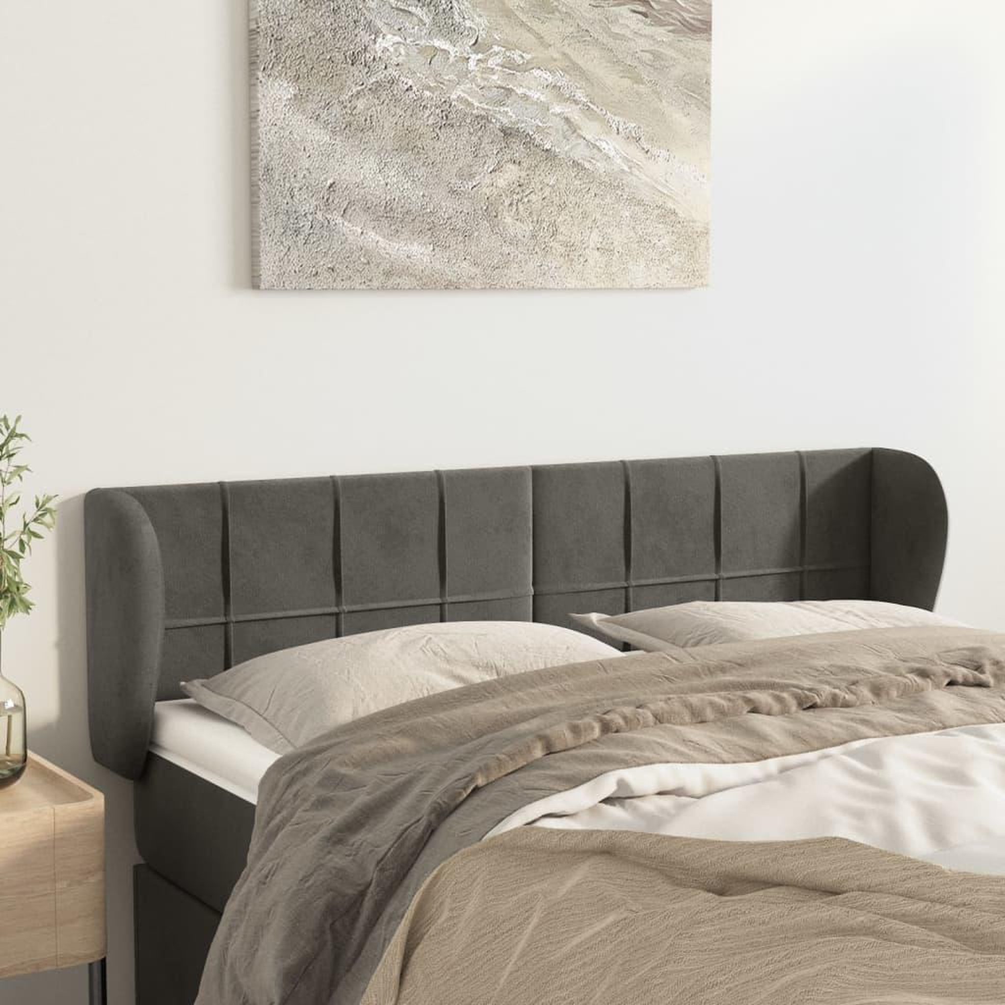 Voir la diapositive 1 : VIDAXL Tete de lit avec oreilles Gris fonce 147x23x78/88 cm Velours