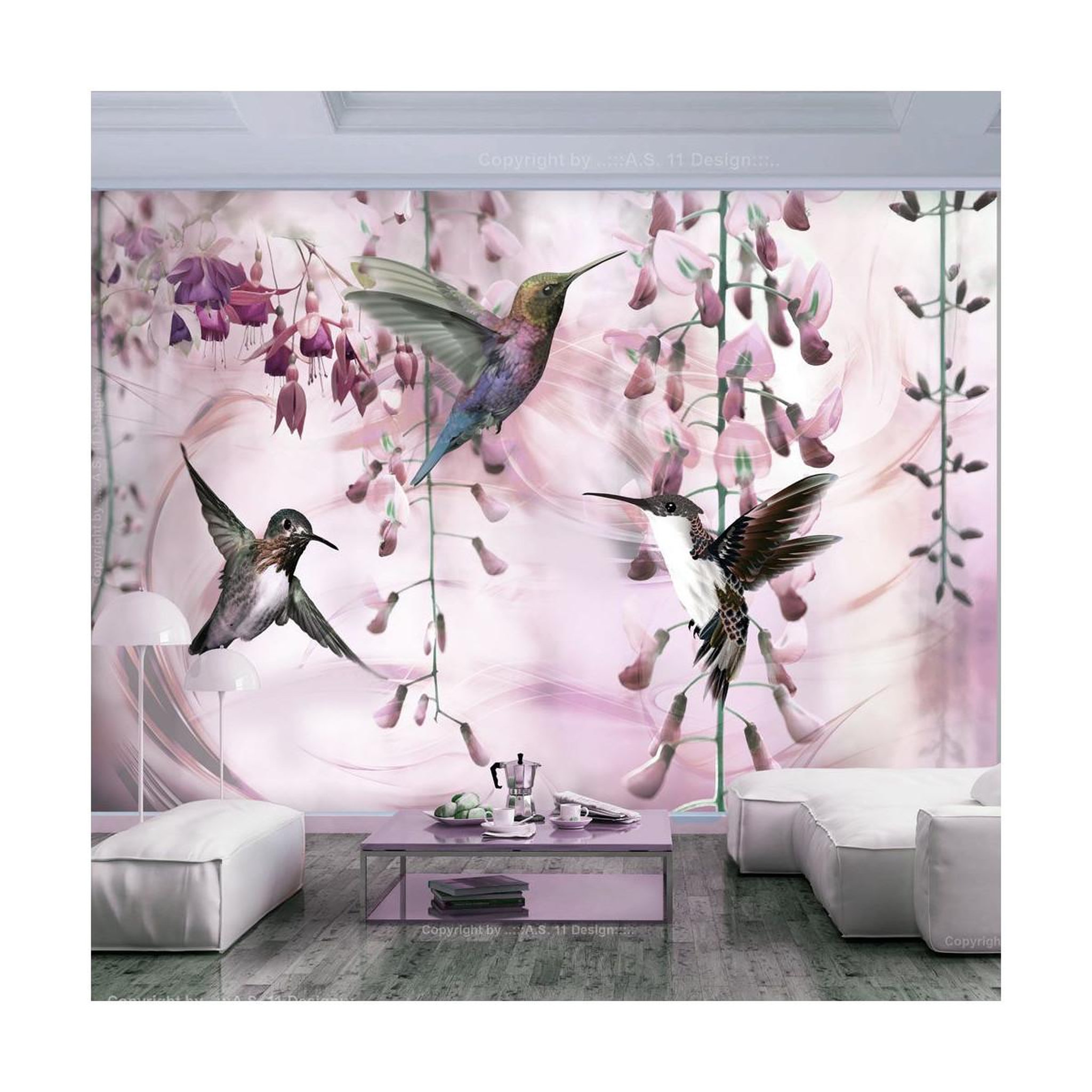 Voir la diapositive 1 : Paris Prix Papier peint  flying hummingbirds pink